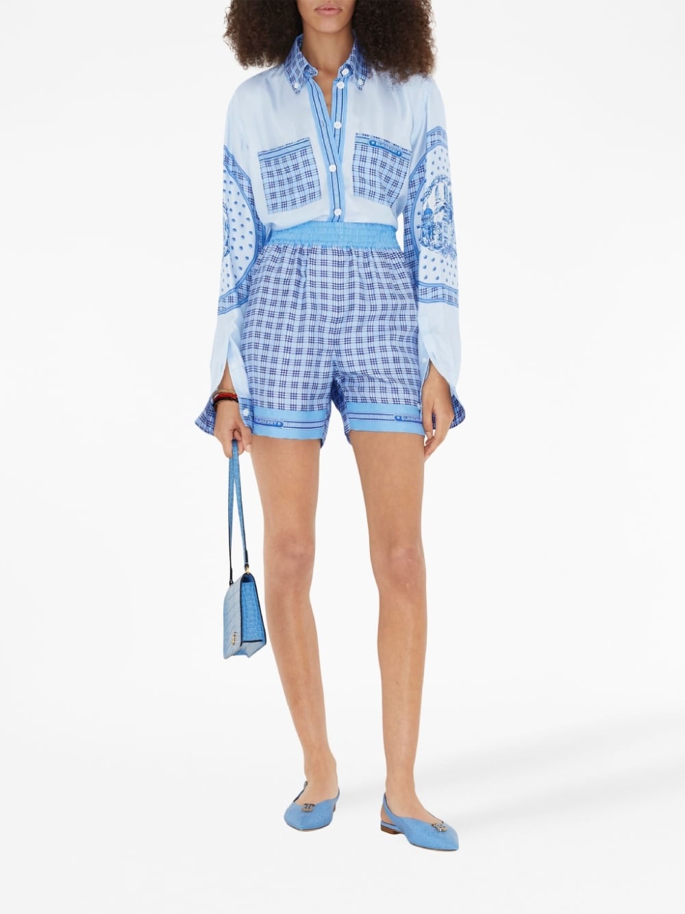 checked monument-print silk shirt - 2