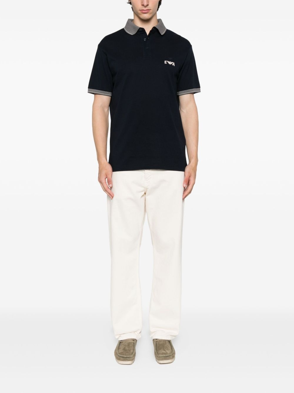 eagle-logo striped-collar polo shirt - 2