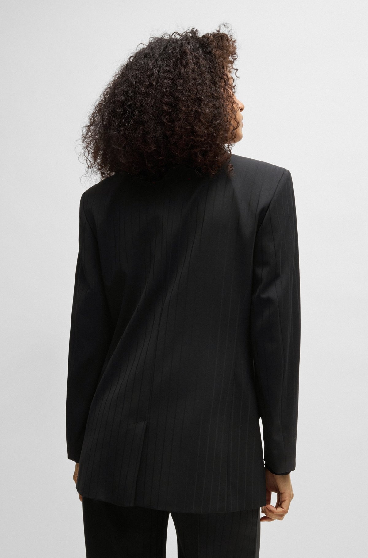 STRIPED OVERSIZE-FIT BLAZER WITH SATIN TRIMS - 4