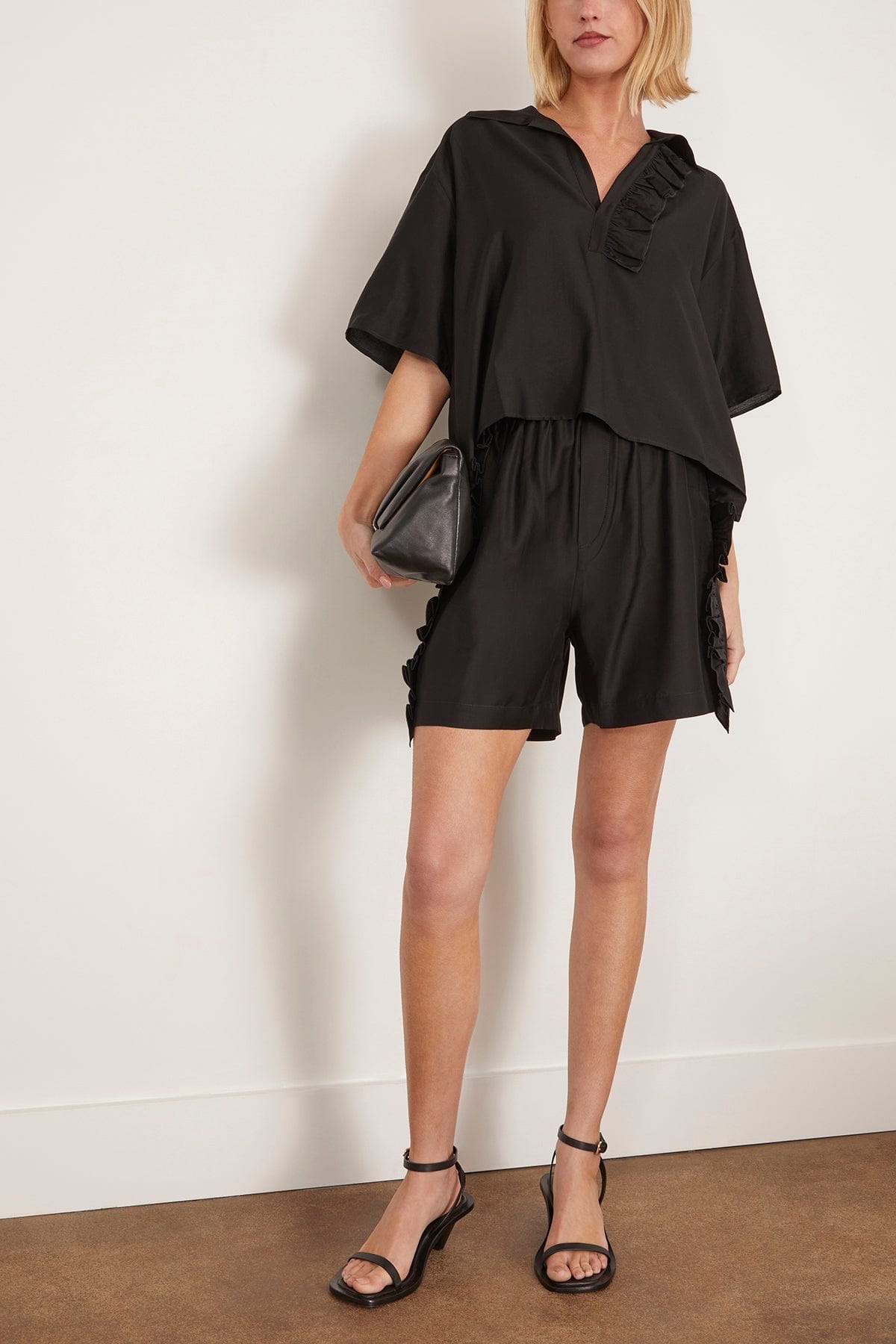 Luna Frill Short Sleeve Shirt in Black - 2