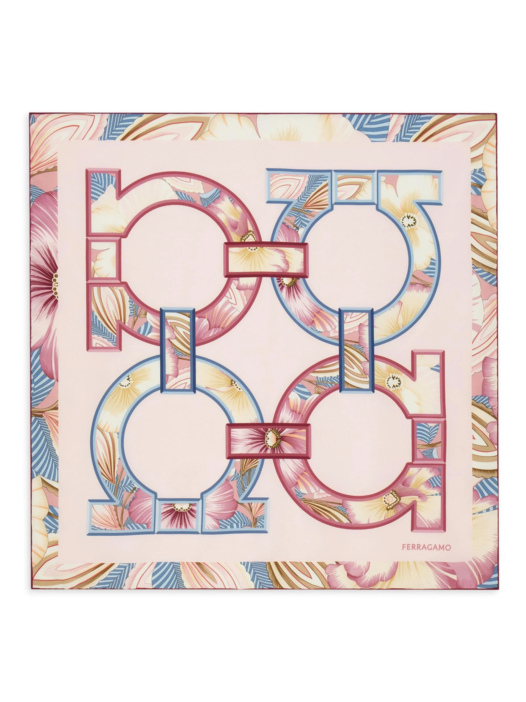 Women's Brezza Printed Gancini Silk Scarf - Rosa Bordeaux - 1