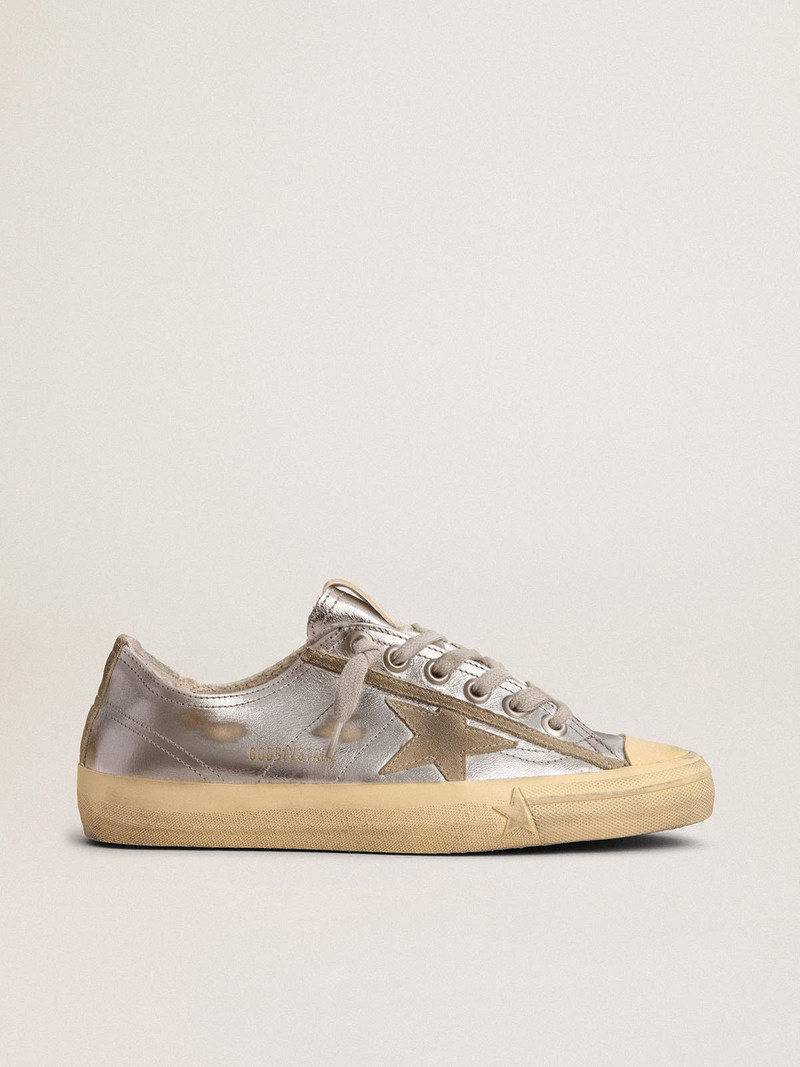 V-Star LTD sneakers in silver metallic leather with star in ice-gray suede - 1