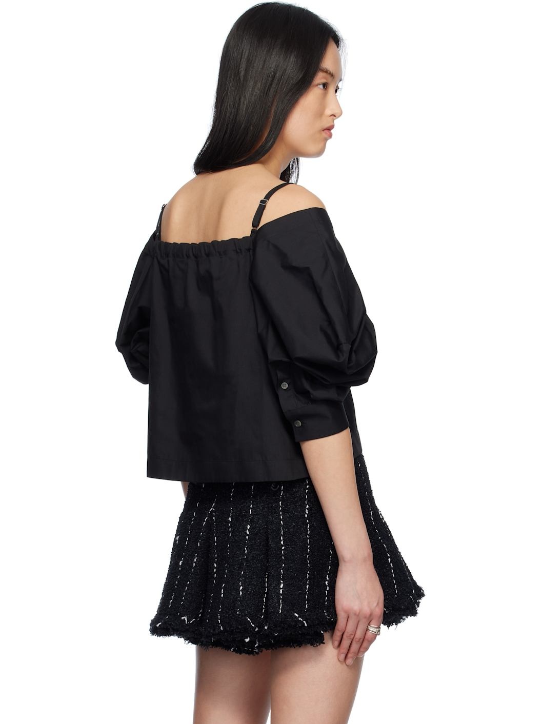 Black Cotton Poplin Pullover Blouse - 3