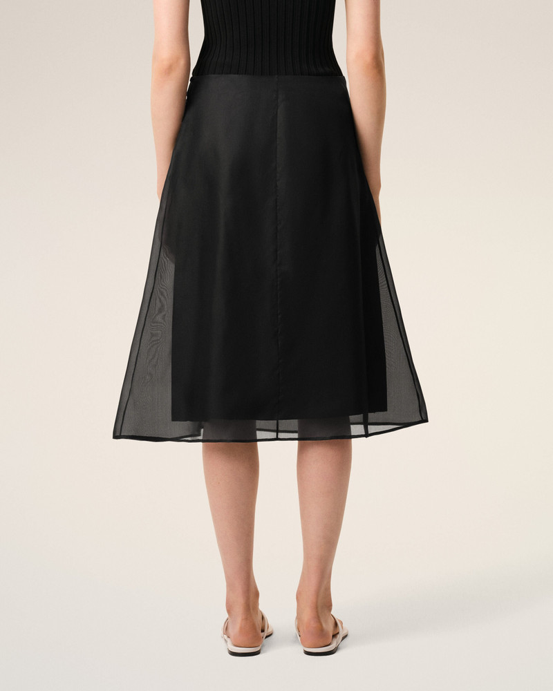 BLACK SILK MIDI SHEER UNDERSKIRT TRAPEZE SKIRT 4