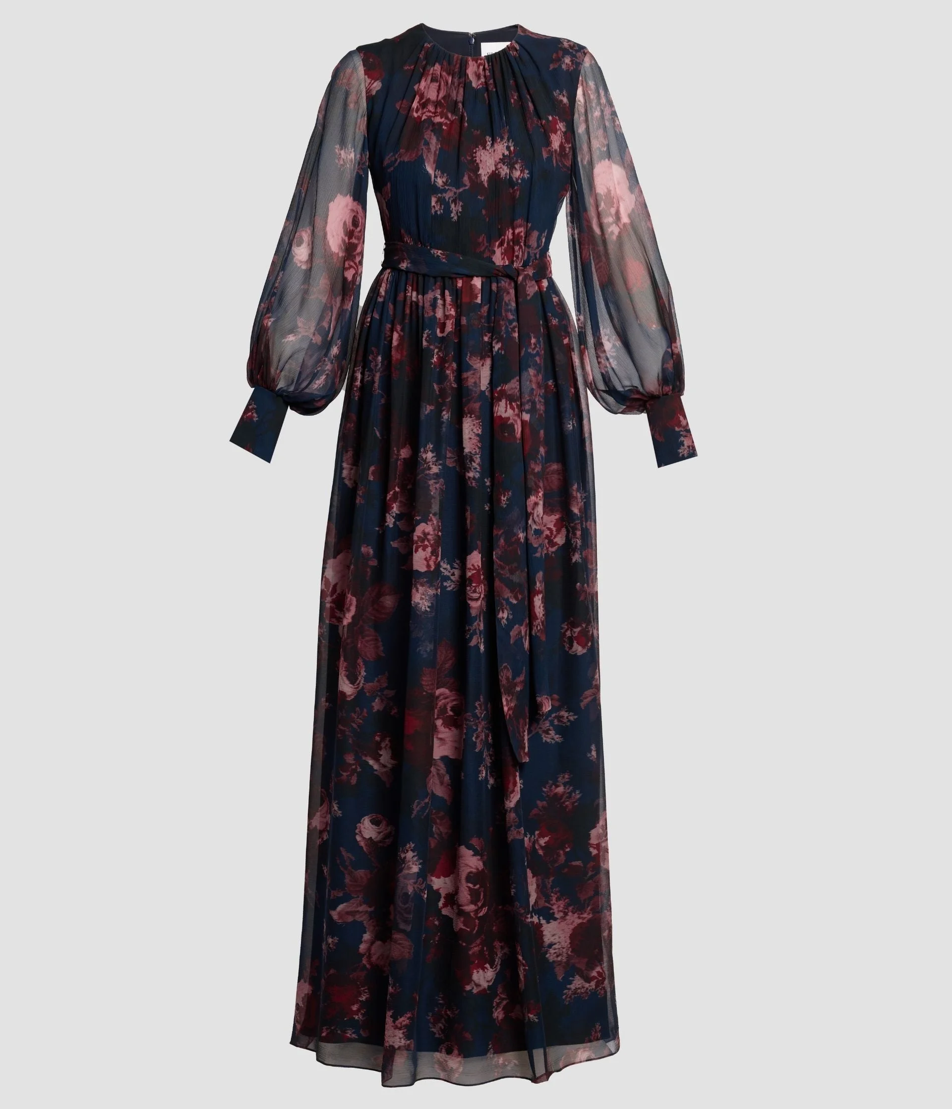 FLORAL SILK CREPONNE LONG SLEEVE GOWN - 1