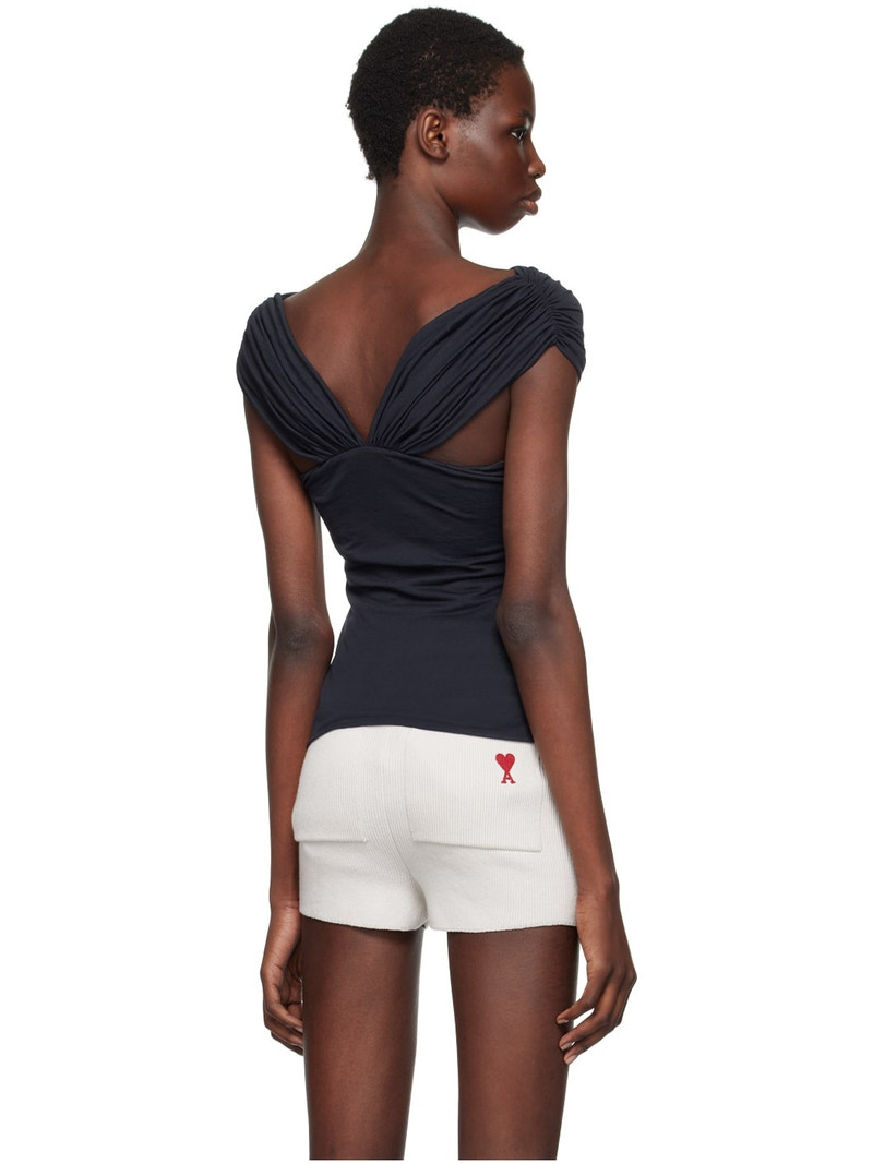 Navy Draped Blouse 3