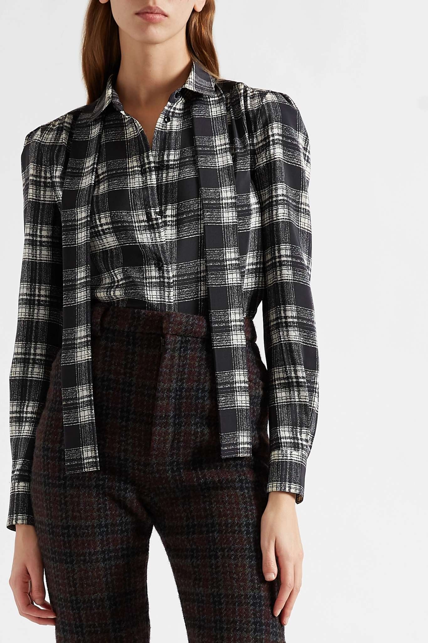 Bow-detailed checked silk crepe de chine blouse - 3