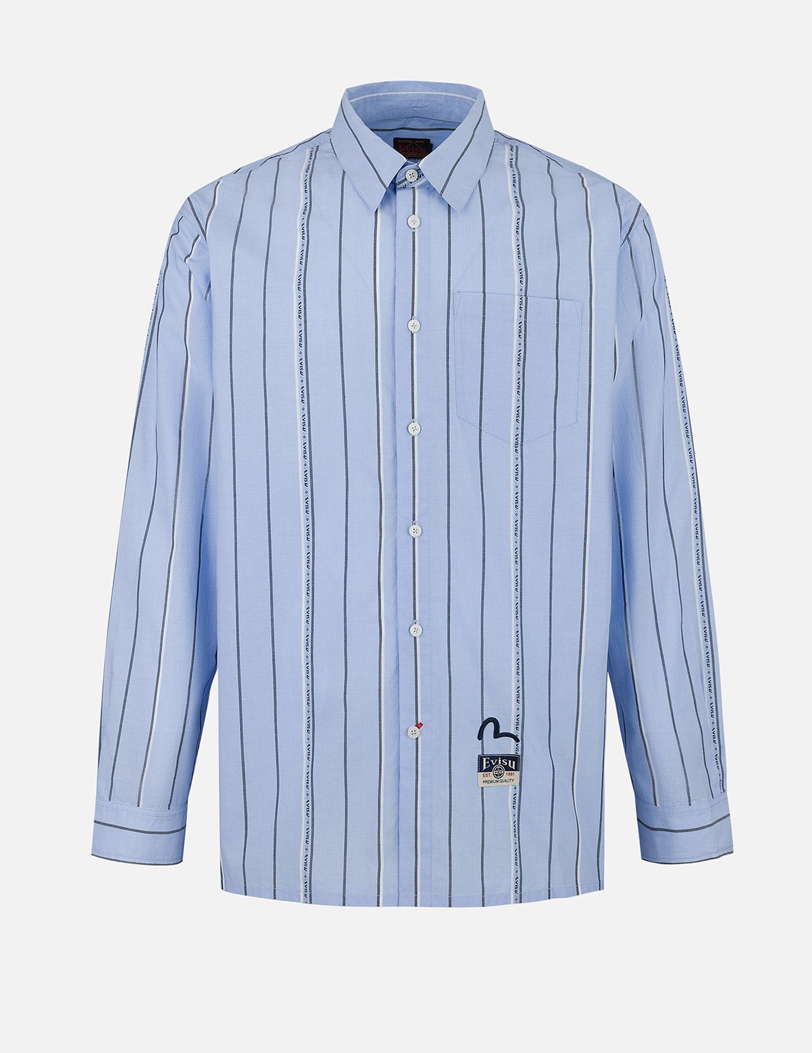 Striped Yarn Dyed Logo and Seagull Embroidery Fashion Fit Shirt - 2