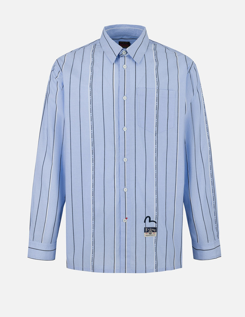 EVISU Striped Yarn Dyed Logo and Seagull Embroidery Fashion Fit Shirt outlook