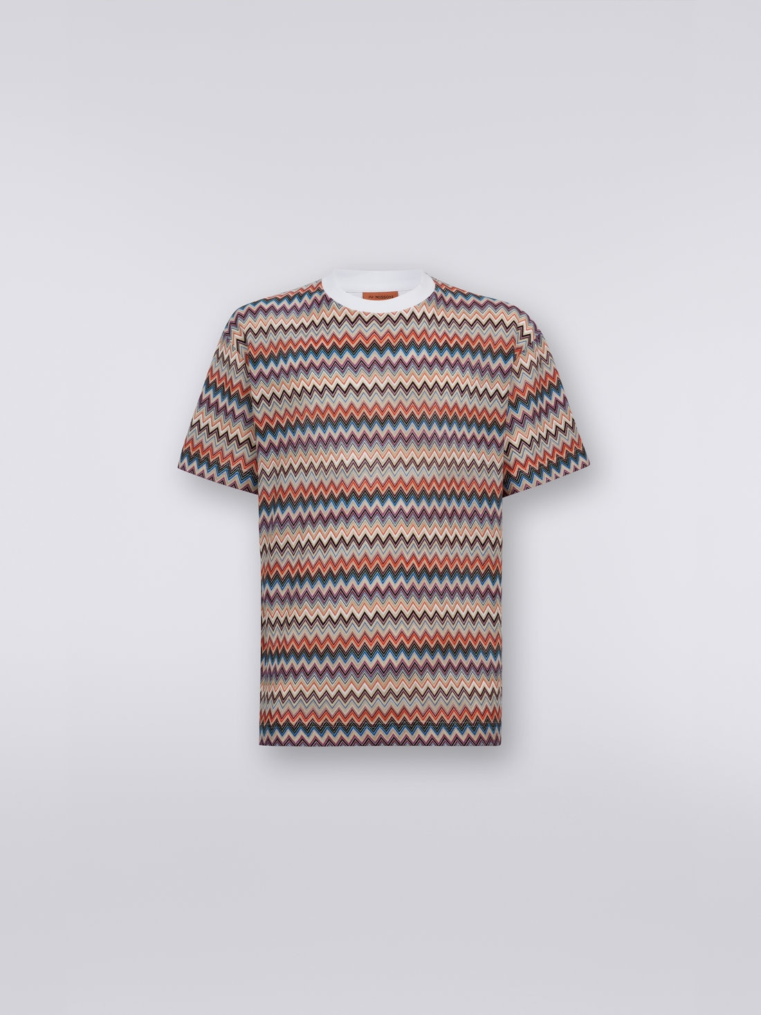 Cotton and viscose chevron crew-neck T-shirt - 1