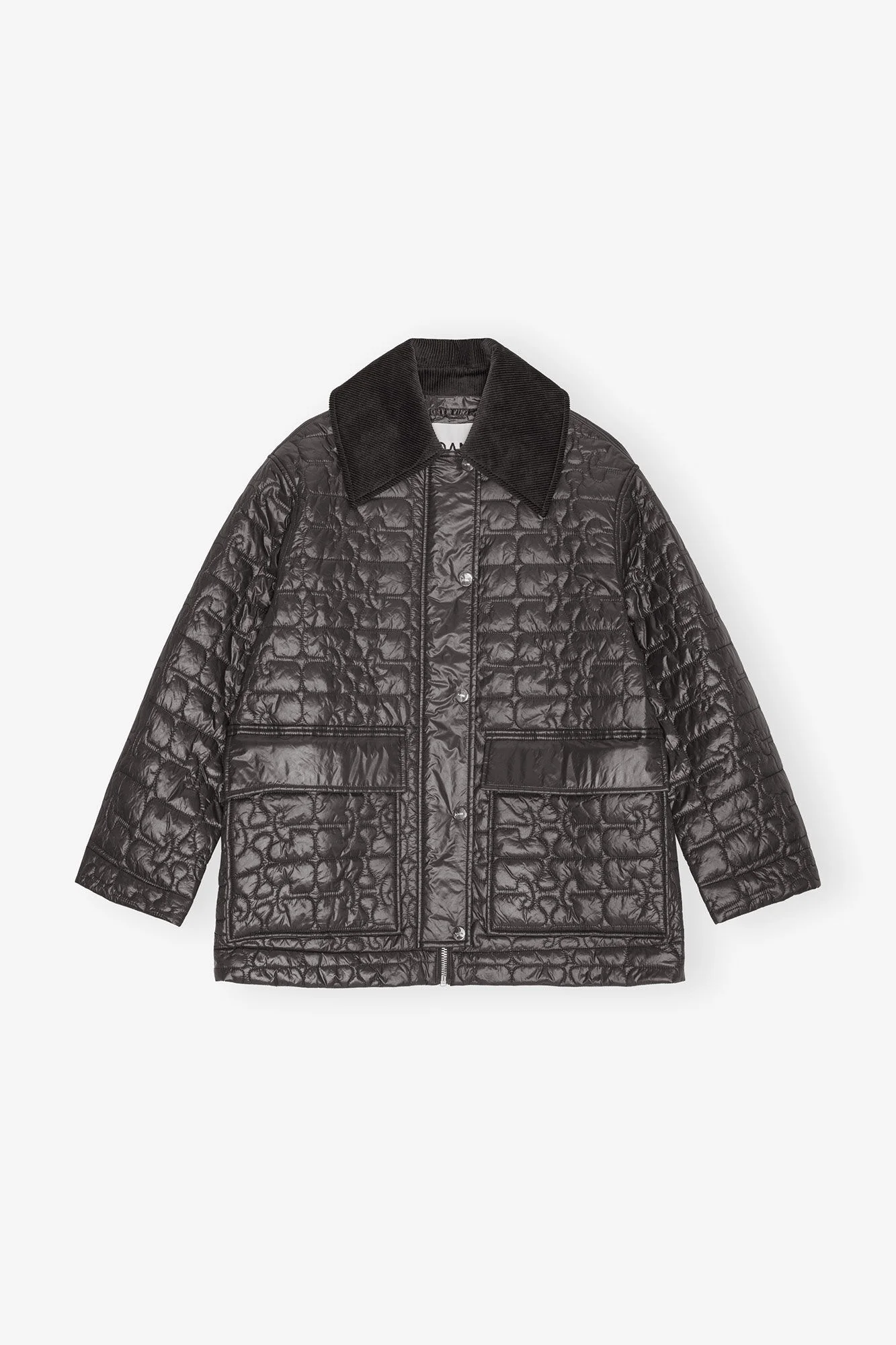 BLACK SHINY QUILT MIDI JACKET - 1