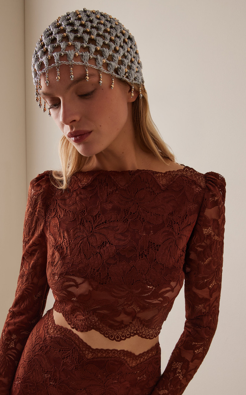 rabanne Metallic Woven Crystal-Embellished Chain Cap silver outlook