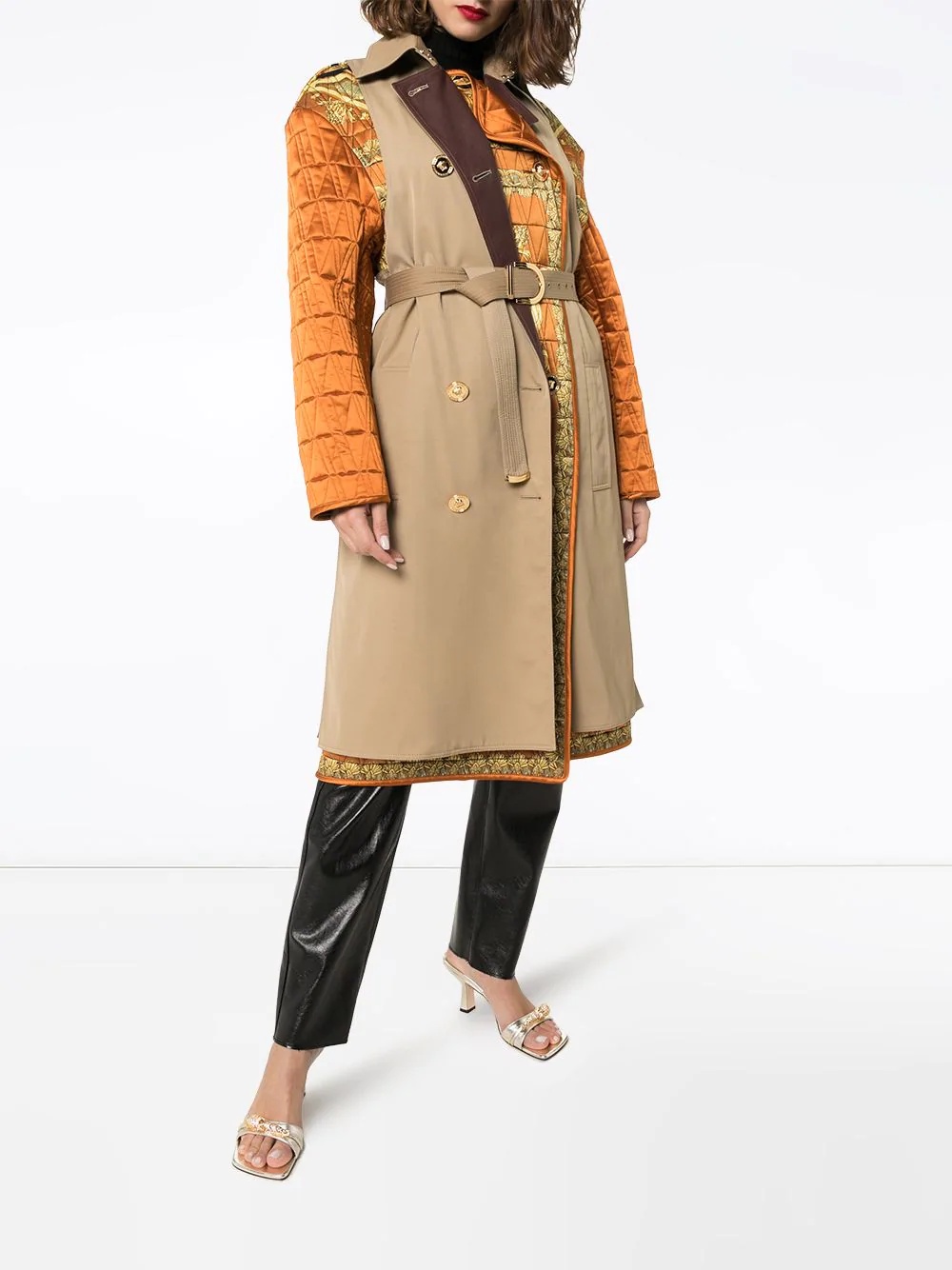 quilted sleeve Baroque trench coat - 3