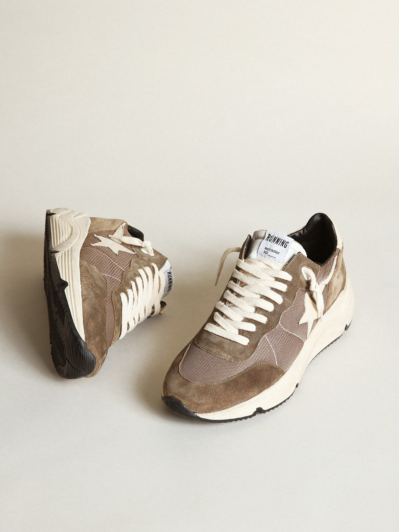 Men's Running Sole in olive green mesh and leather with cream star 2