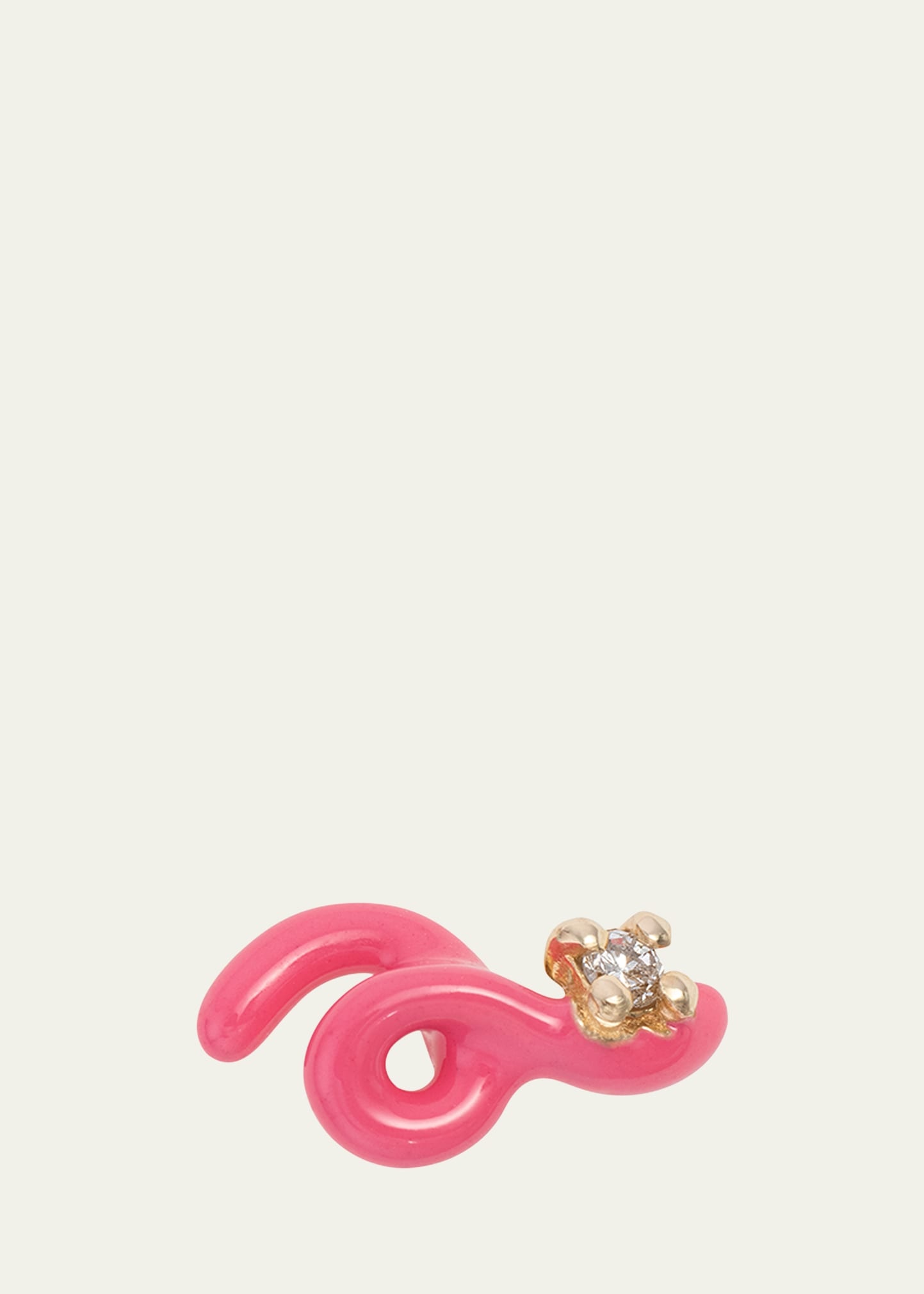 9K Yellow Gold and Pink Enameled Sterling Silver Diamond Mini Loop Earring, Single - 1