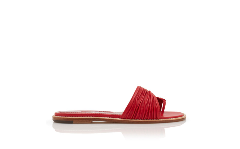 Red Nappa Leather Gathered Flat Sandals 1