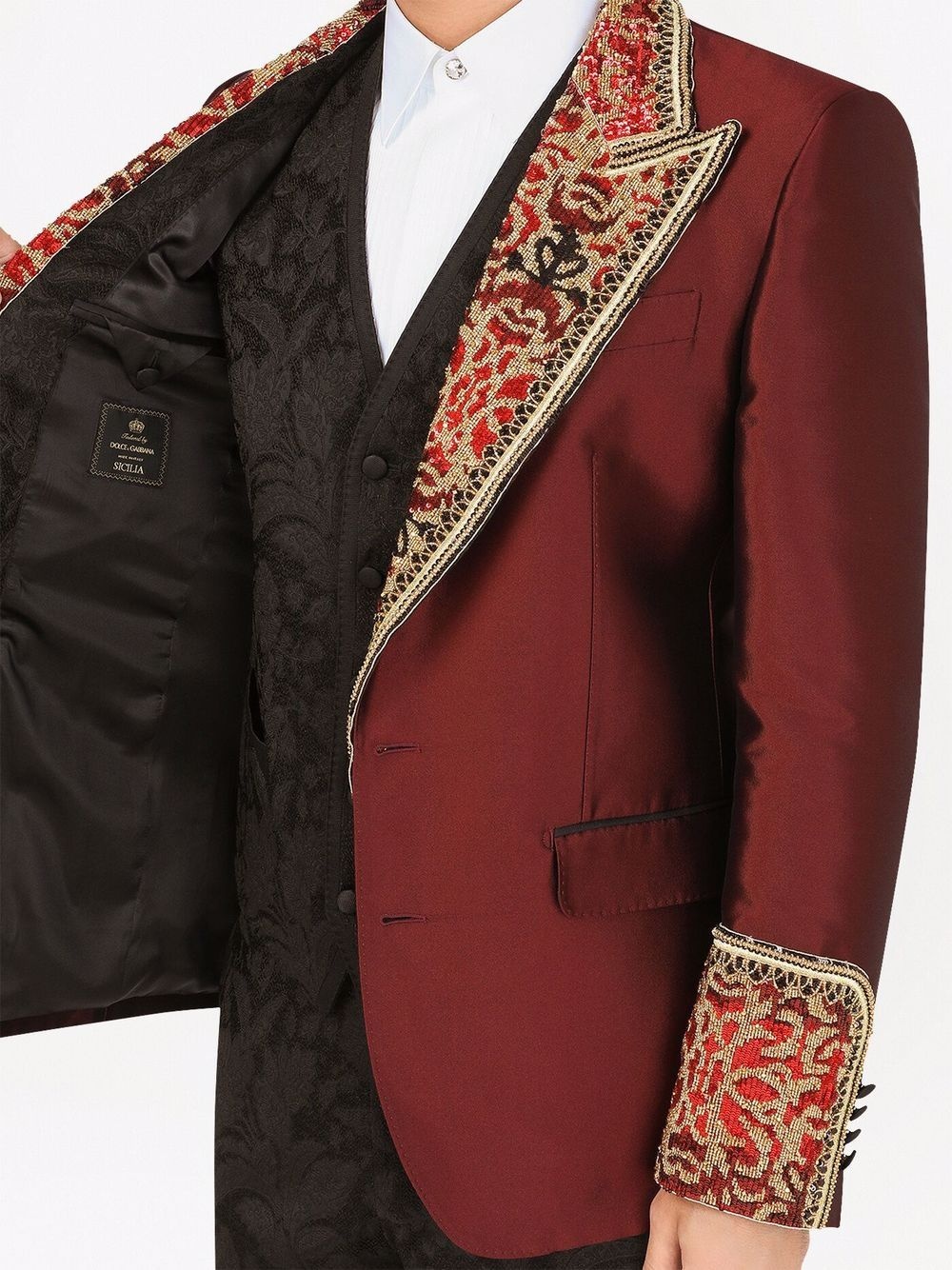 floral-jacquard three-piece suit - 5