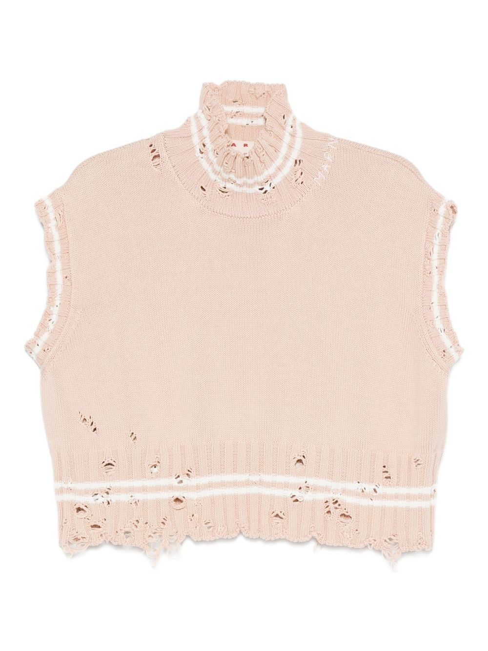high-neck frayed knitted top - 1