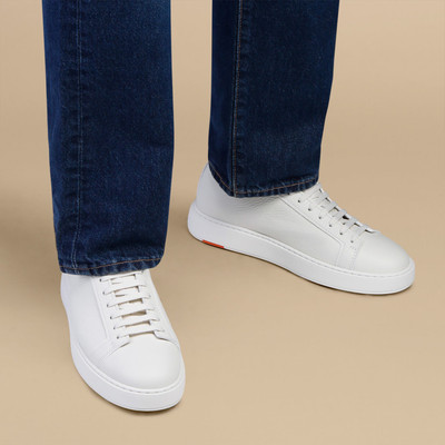 Santoni Men's white tumbled leather sneaker outlook