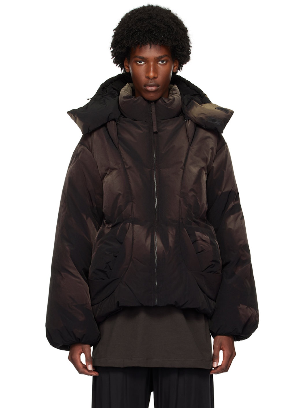 JiyongKim Black Sun-Bleached Twisted Down Jacket | REVERSIBLE