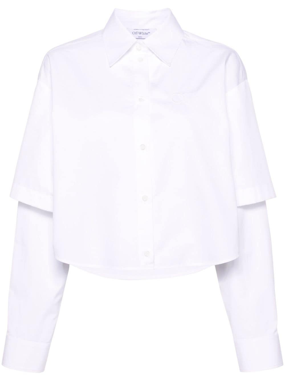 logo-embroidery layered cotton shirt - 1