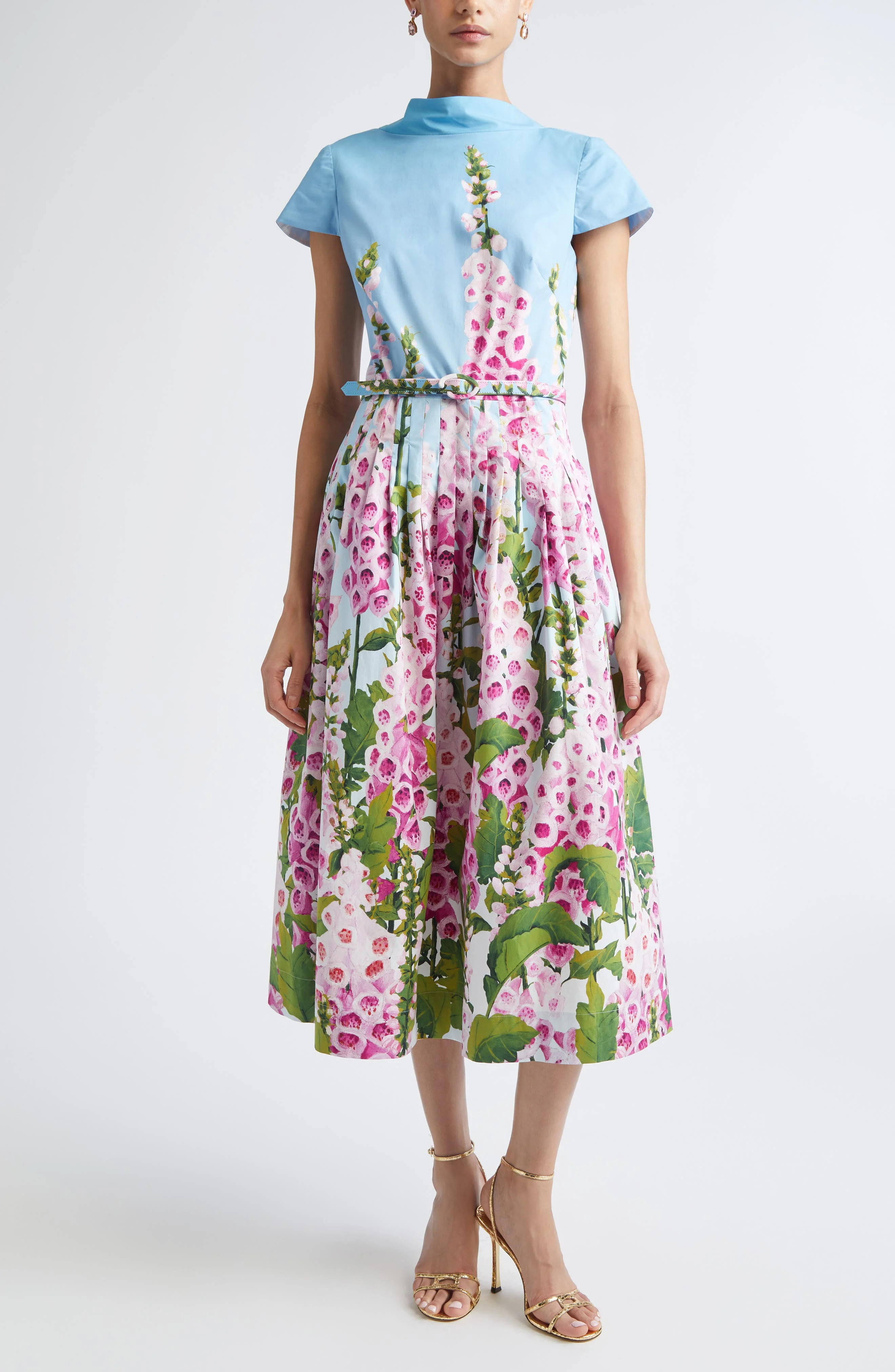 Oscar de la Renta Foxglove Stretch Poplin Fit & Flare Dress in Lilac/Sky at Nordstrom - 1