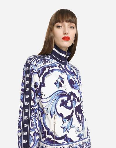 Dolce & Gabbana Majolica-print cady sweatshirt with zipper outlook