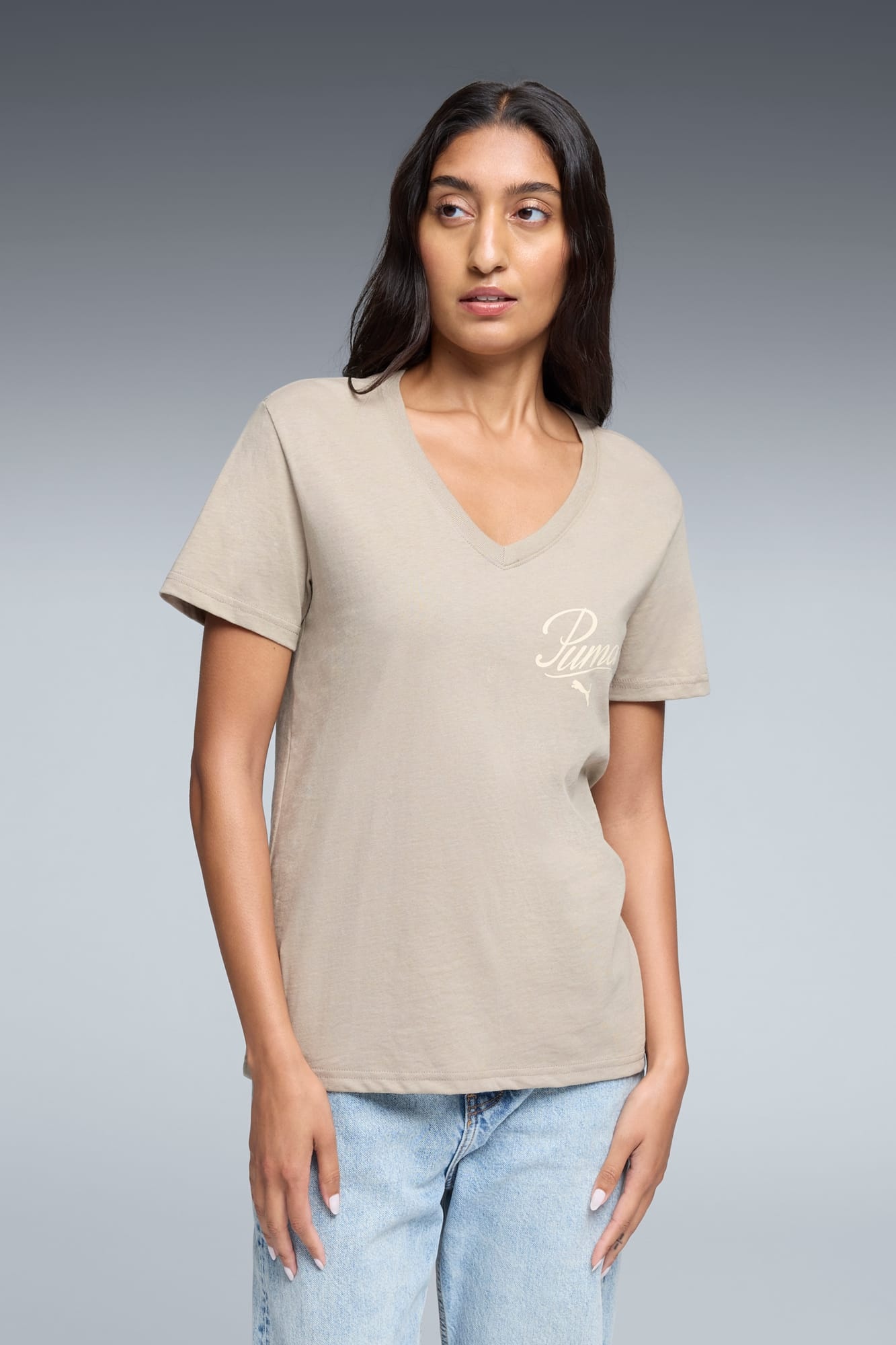 Essentials Script V-Neck Tee Women - 3