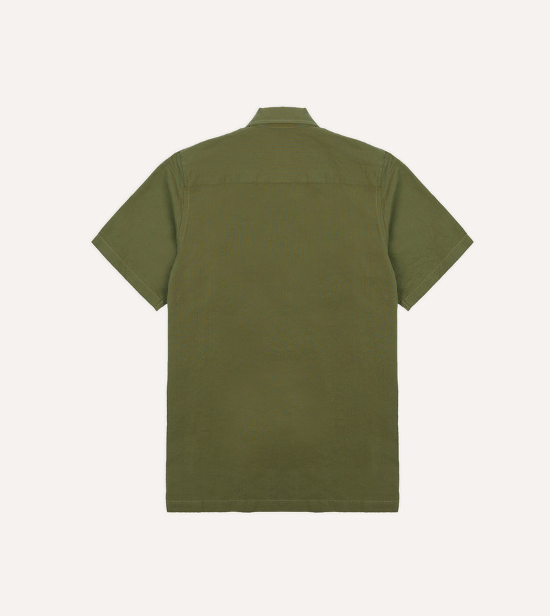Olive Cotton-Linen Camp Collar Three Pocket Short Sleeve Shirt 6
