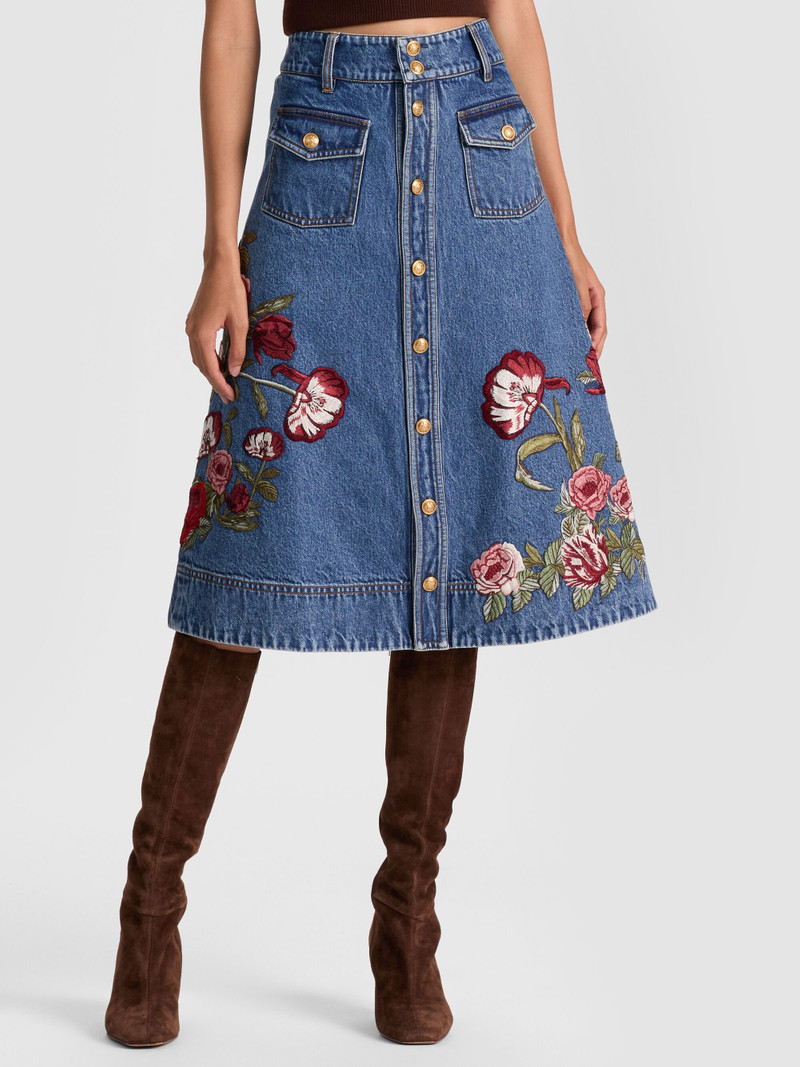 DAHLIA EMBROIDERED DENIM SKIRT 2