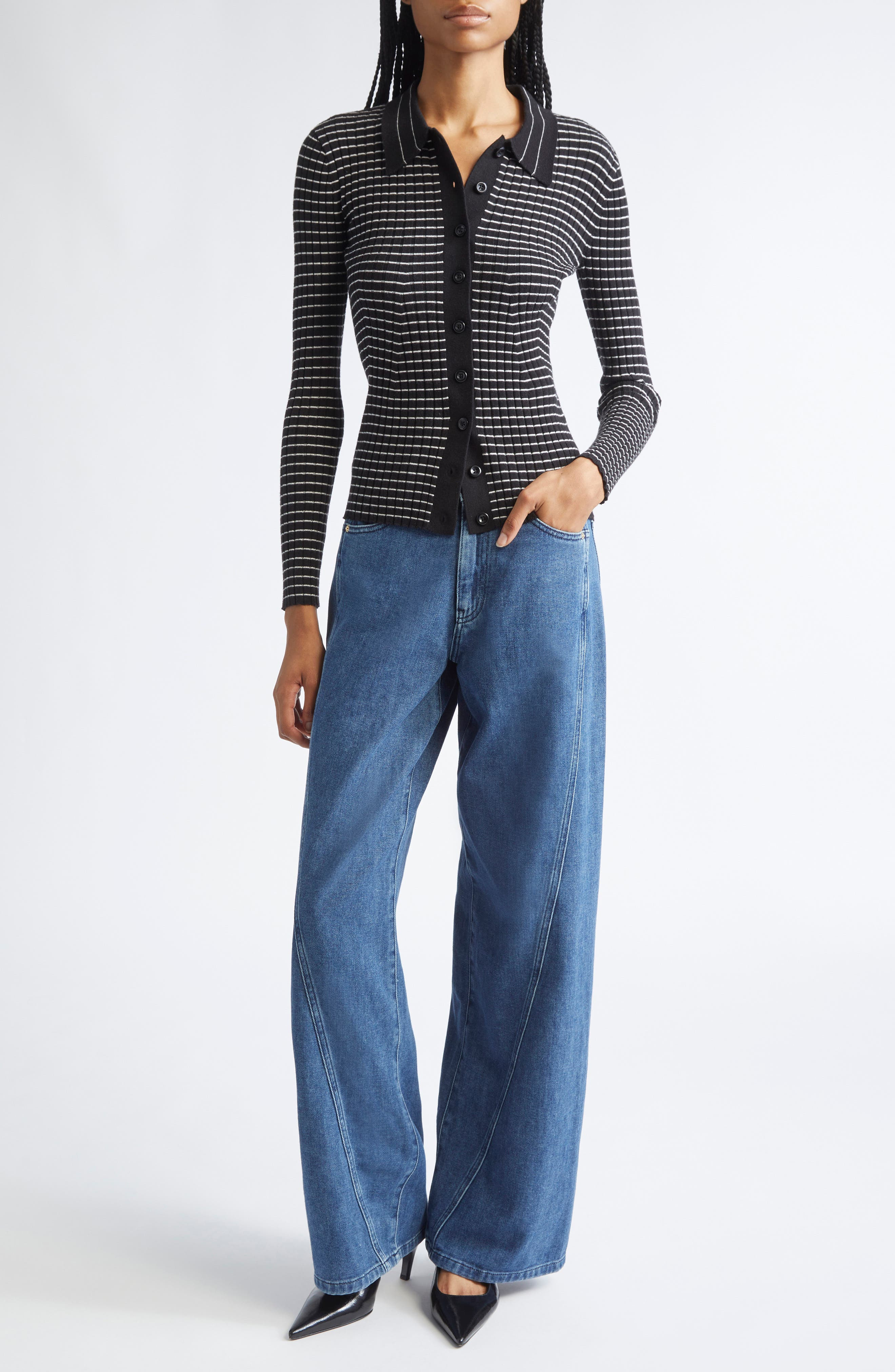 Emporio Armani Twist Seam High Waist Barrel Leg Jeans in Solid Medium Blue at Nordstrom - 2