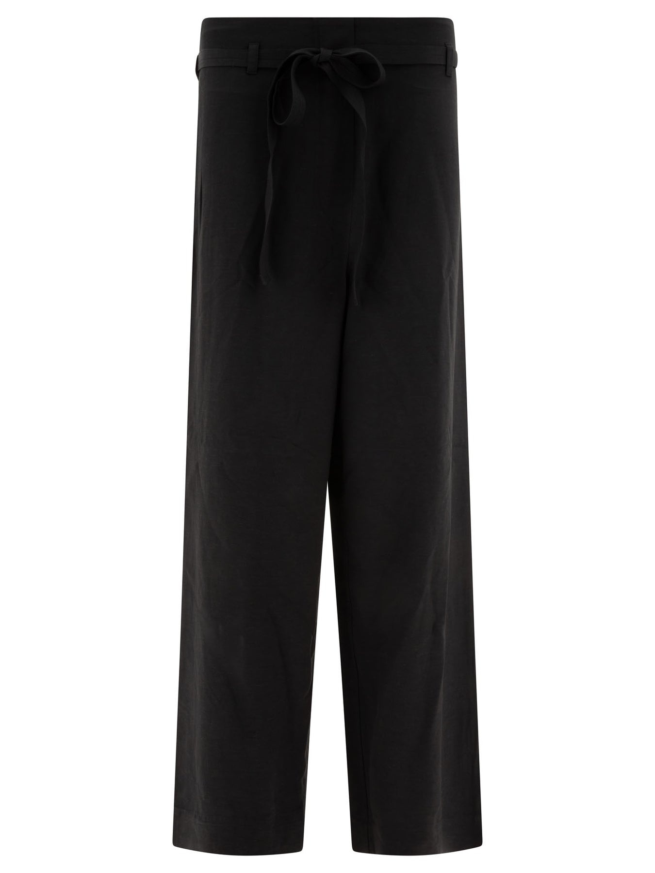 Wide Leg  In Fluid Viscose And Linen Trousers Black - 1