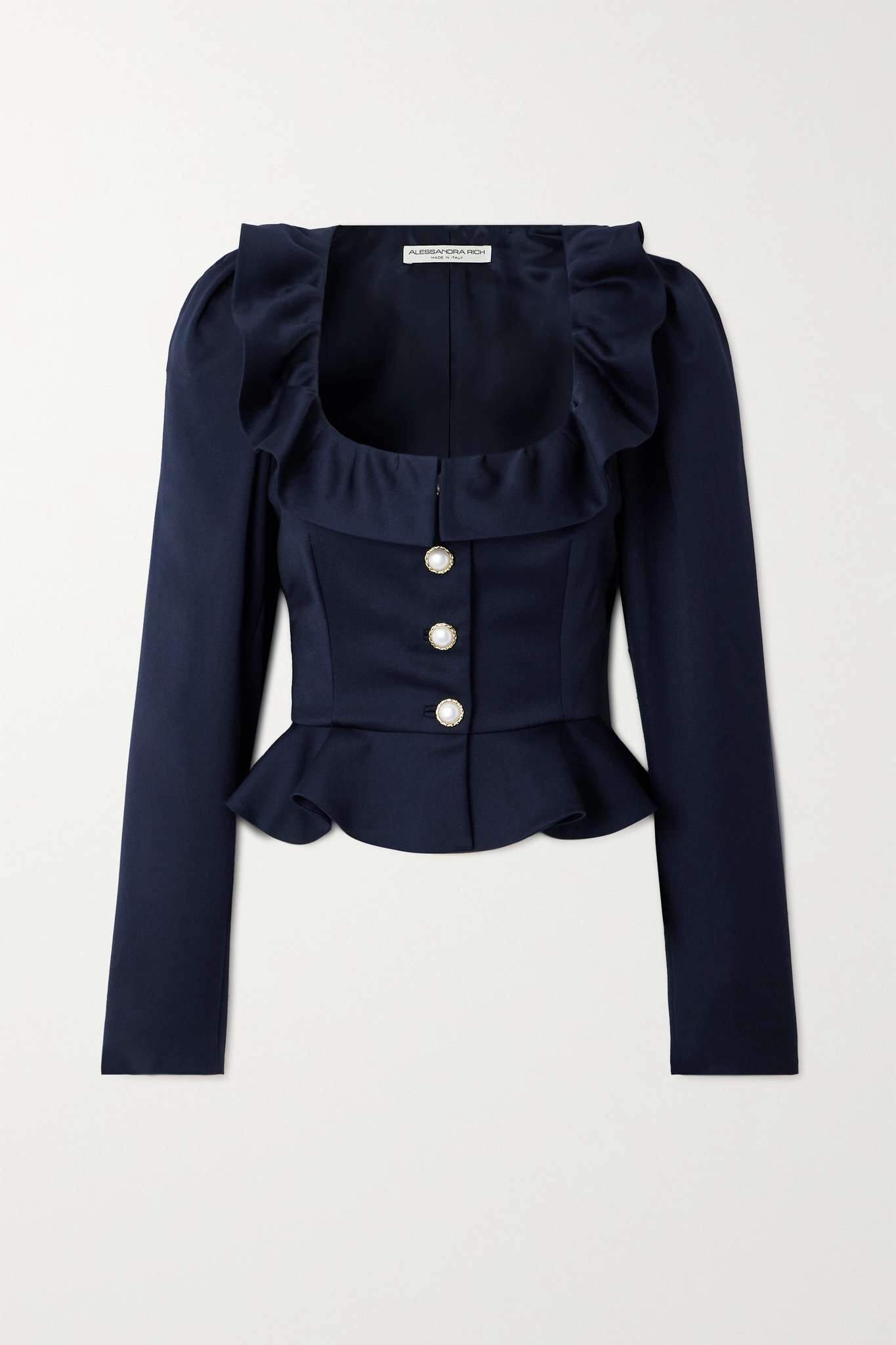 Embellished ruffled cropped wool-crepe jacket - 1