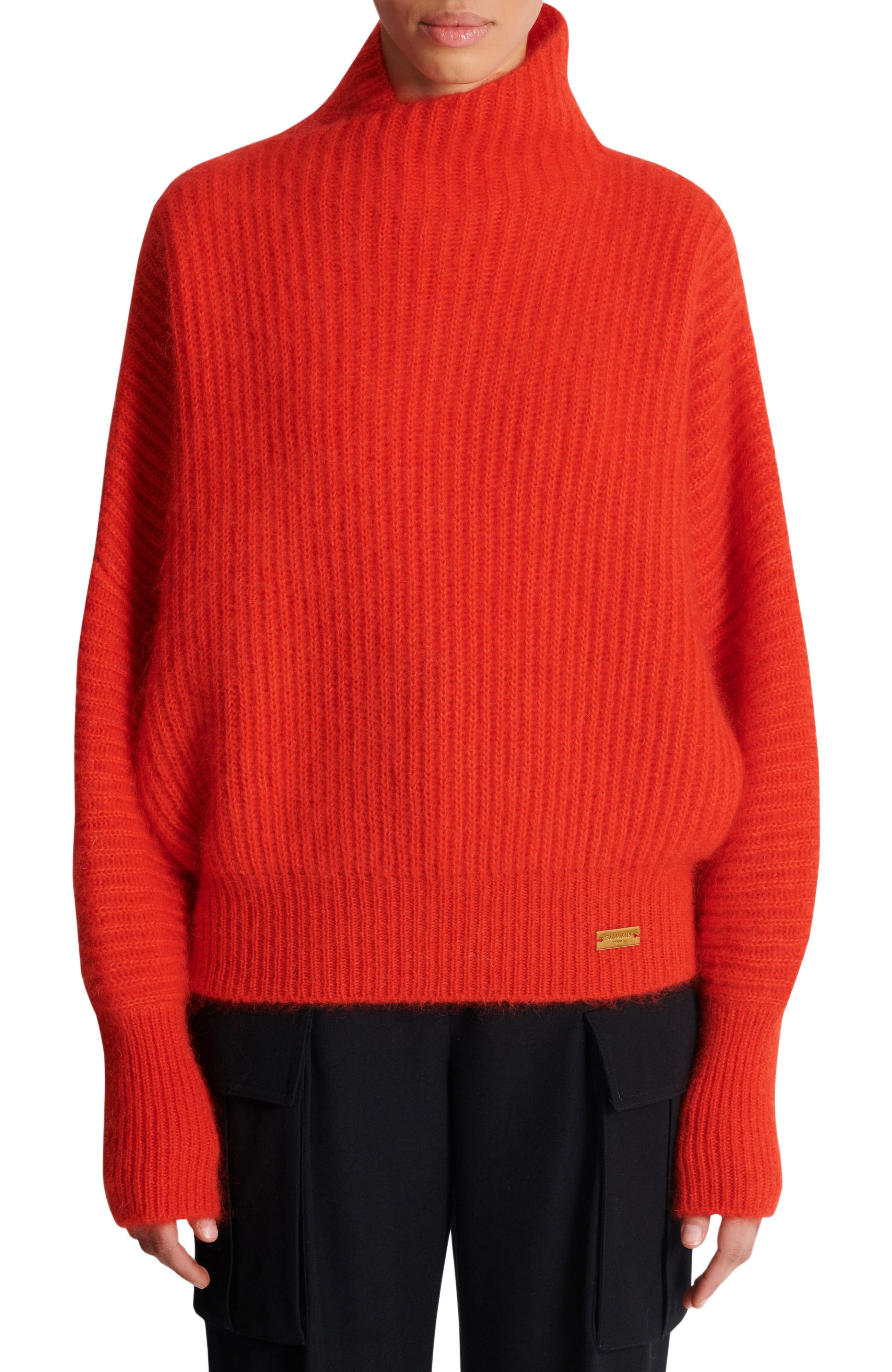 Balmain Mohair Knit Jumper With Collar Detail in Red at Nordstrom - 6