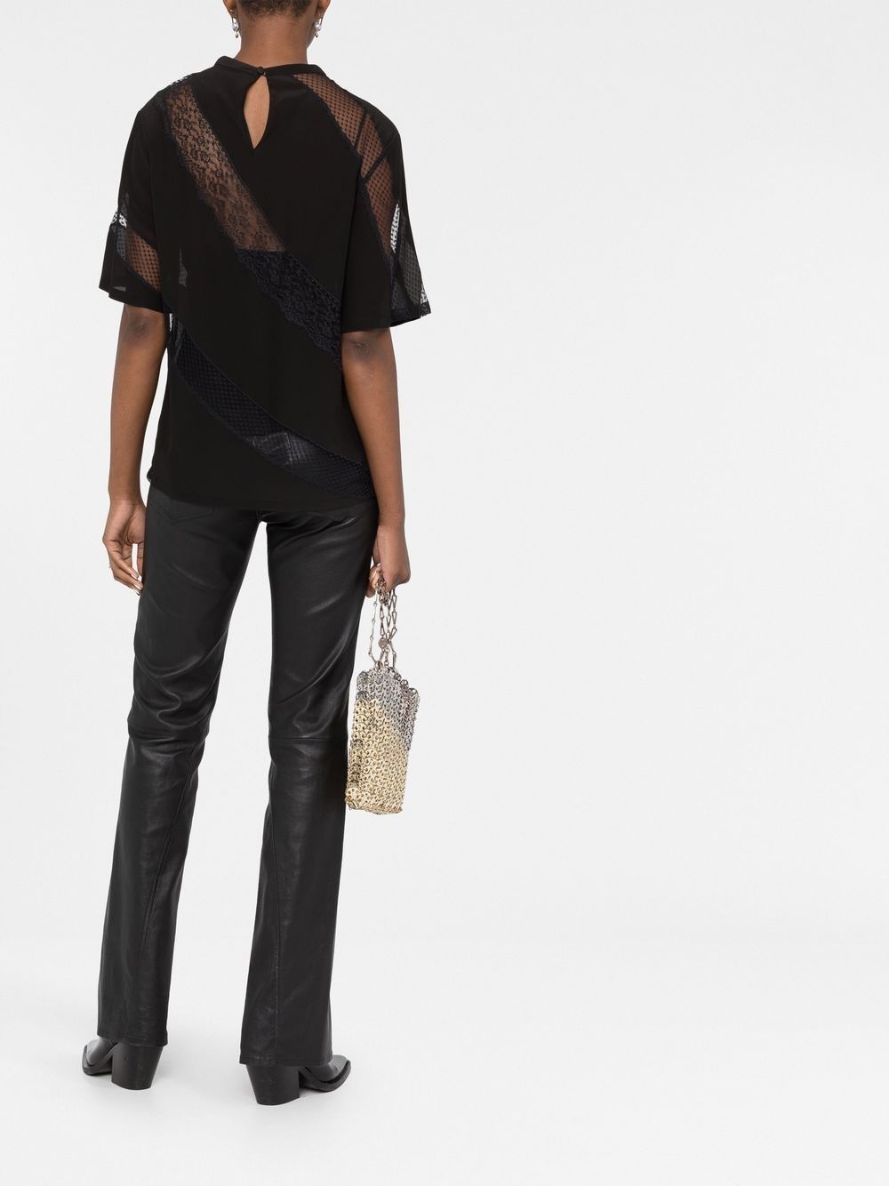 lace-panelled T-shirt - 4