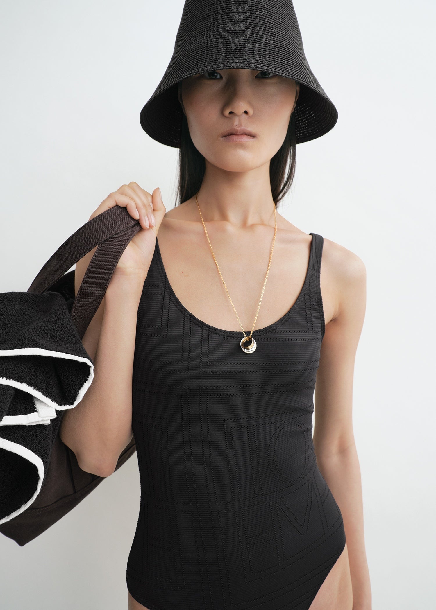 Monogram pointelle swimsuit black - 6