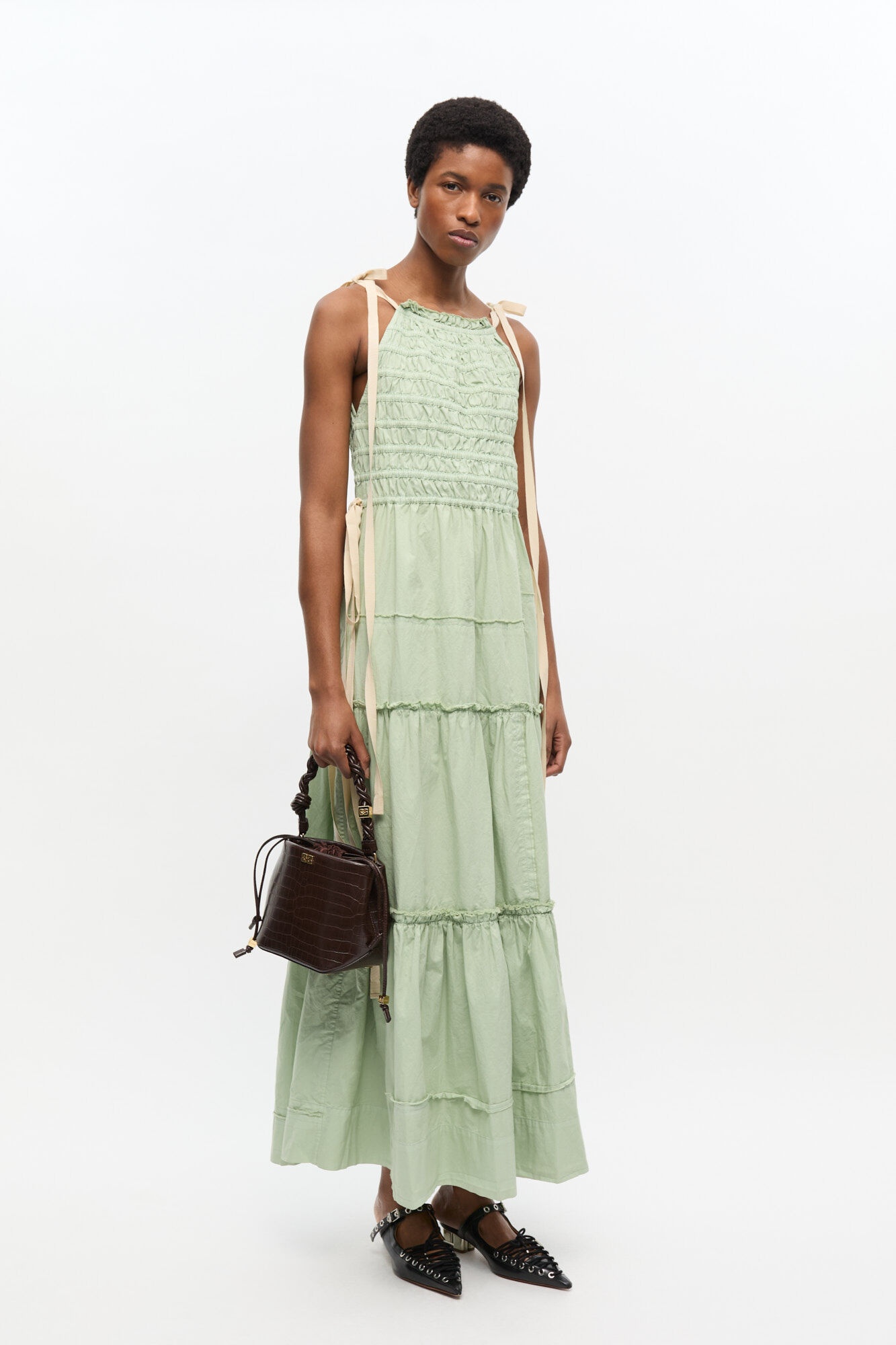 BROWN CROCO GANNI BOU BUCKET BAG - 4
