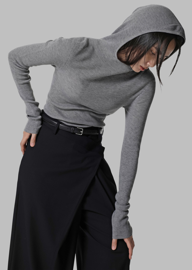 Danae Hooded Knit Top - Grey 4