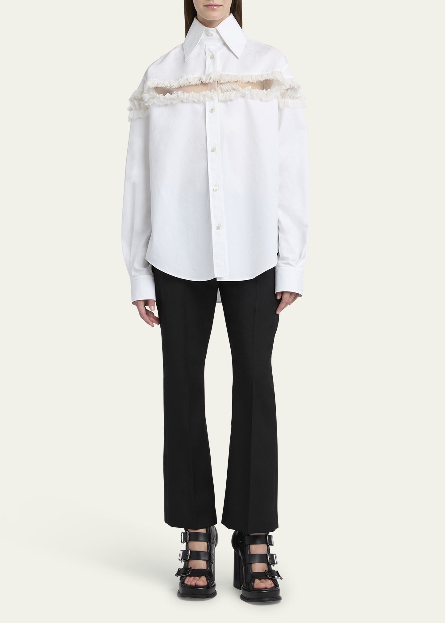 Ruffle-Inset Button-Down Blouse - 2