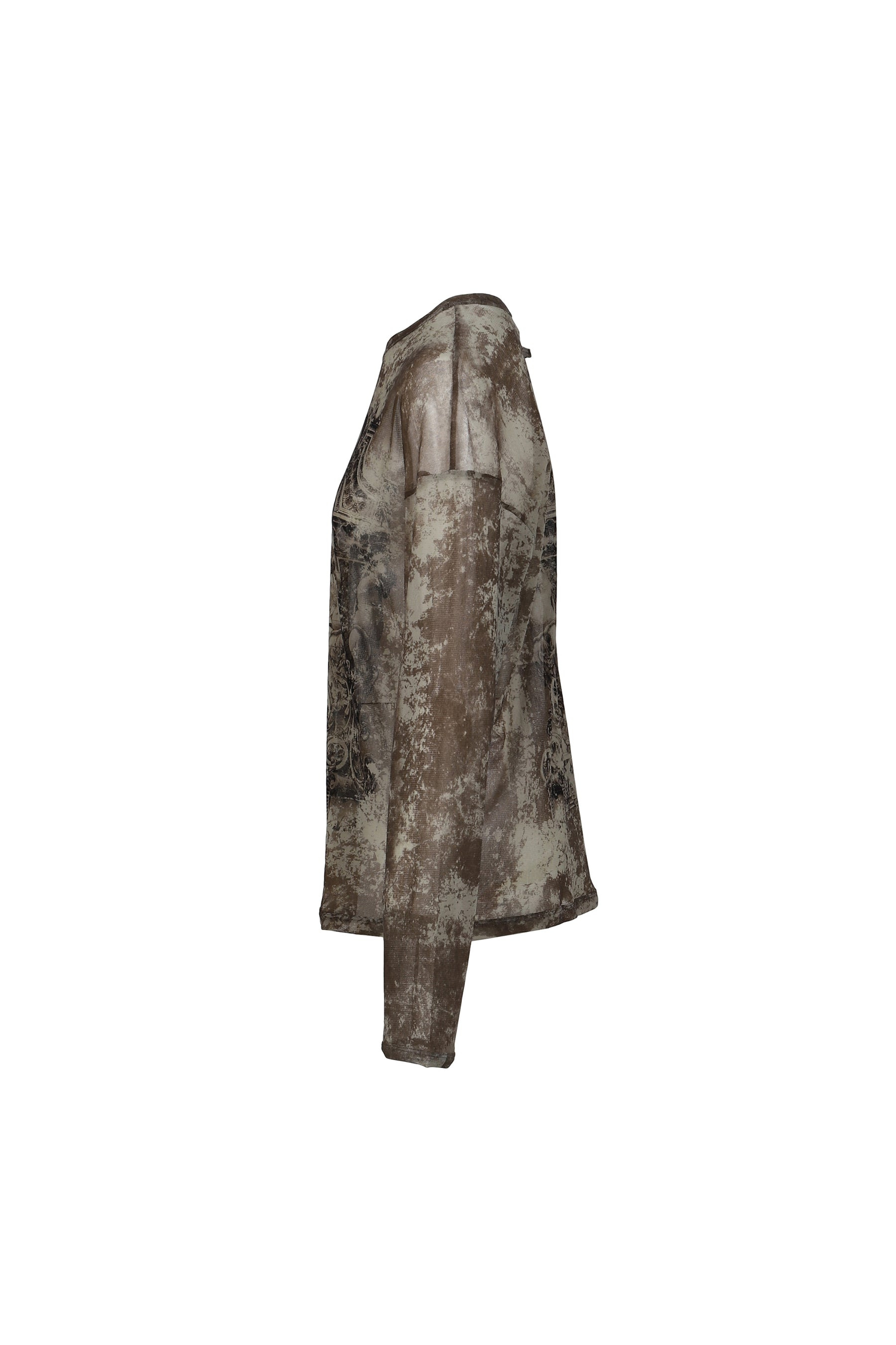 MESH OVERSIZED CREW NECK TOP PRINTED "MEDAILLON" / LT.BEI/TAUPE - 7