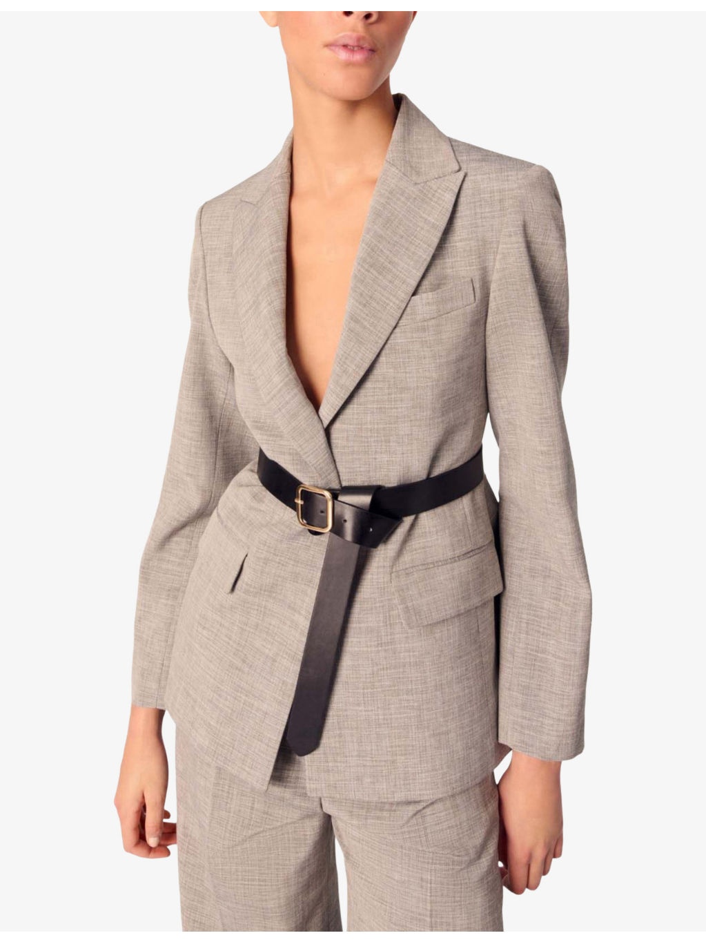 Belted Woven Suit Jacket - 3