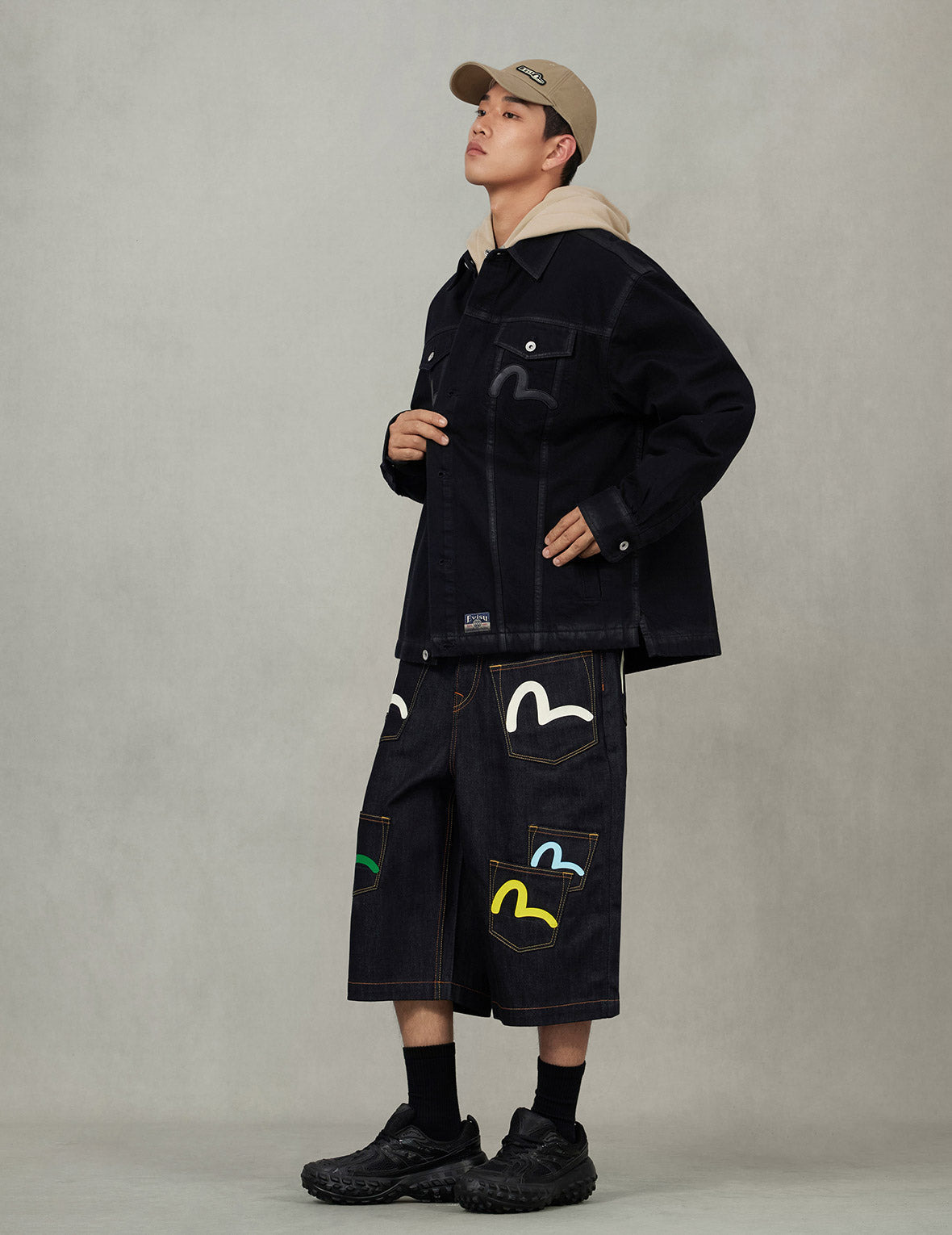 Kamon and Seagull Appliqué Regular Fit Denim Jacket Shirt - 5