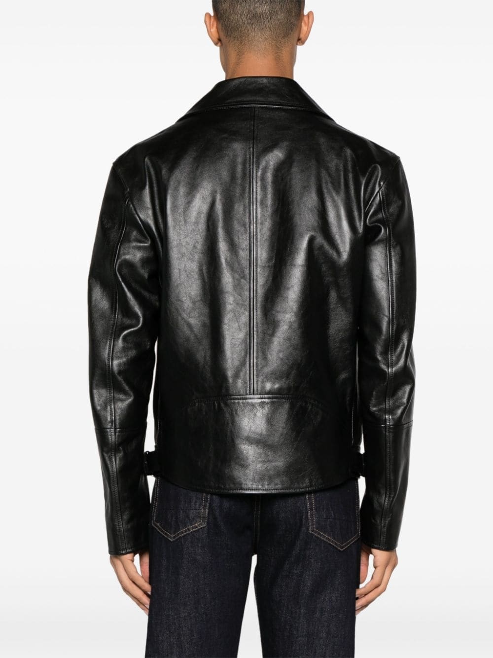 zip-up leather biker jacket - 4