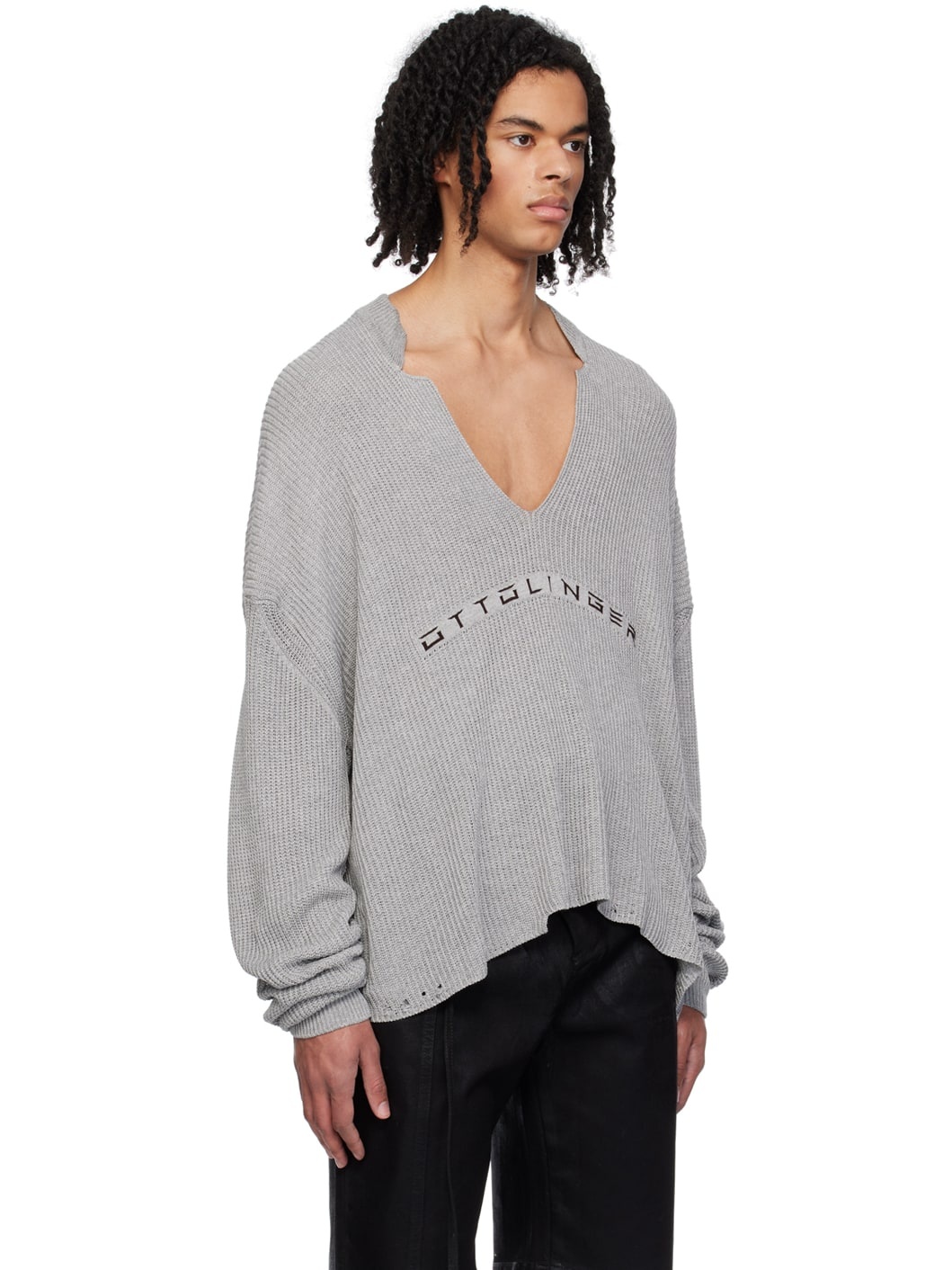 Gray V-Neck Sweater - 2
