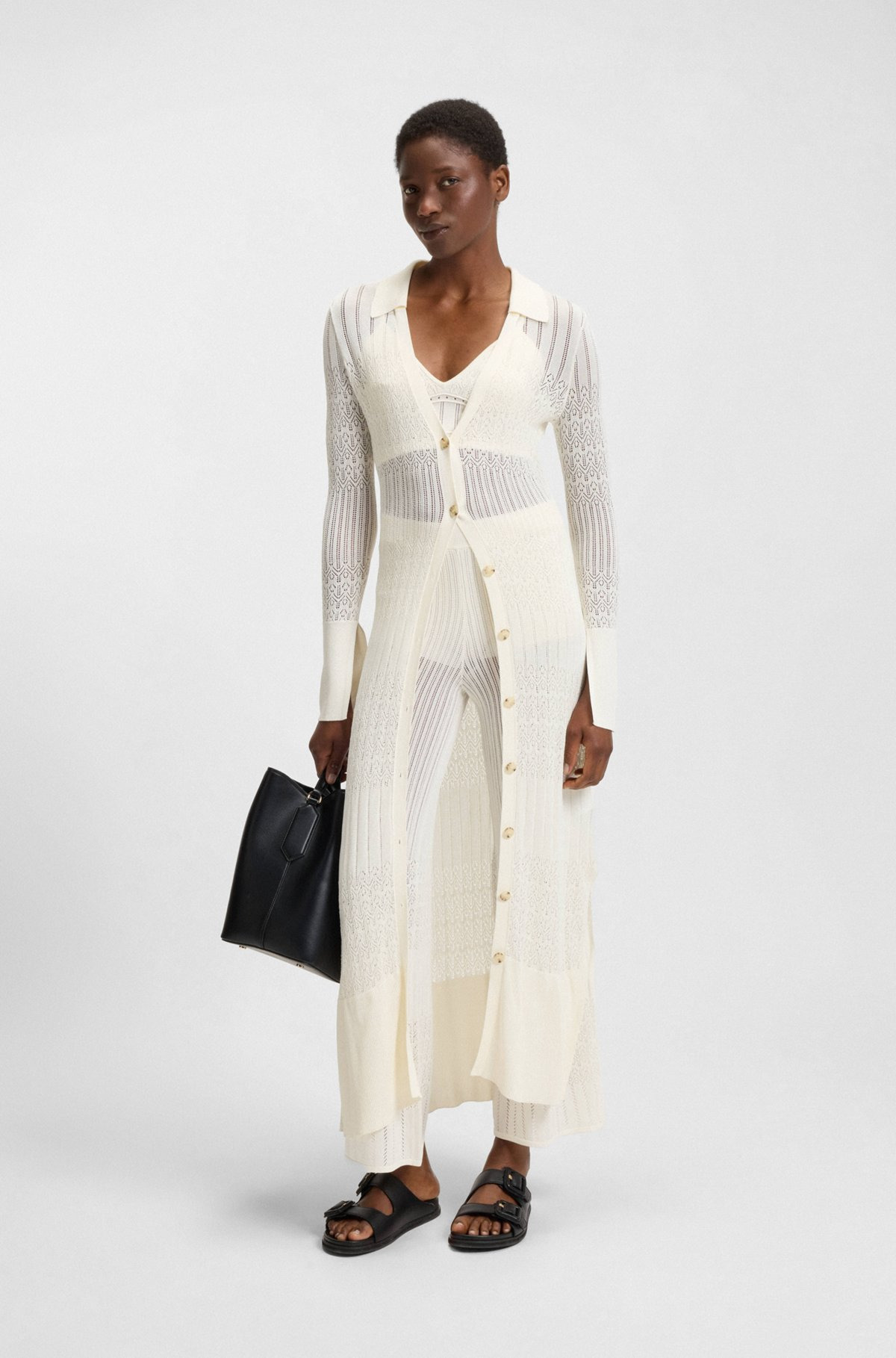 LONG KNITTED CARDIGAN WITH COLLAR - 3