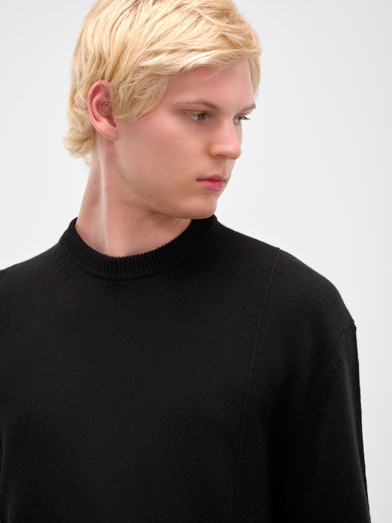Black Rib-Knit Crewneck Sweater - 5