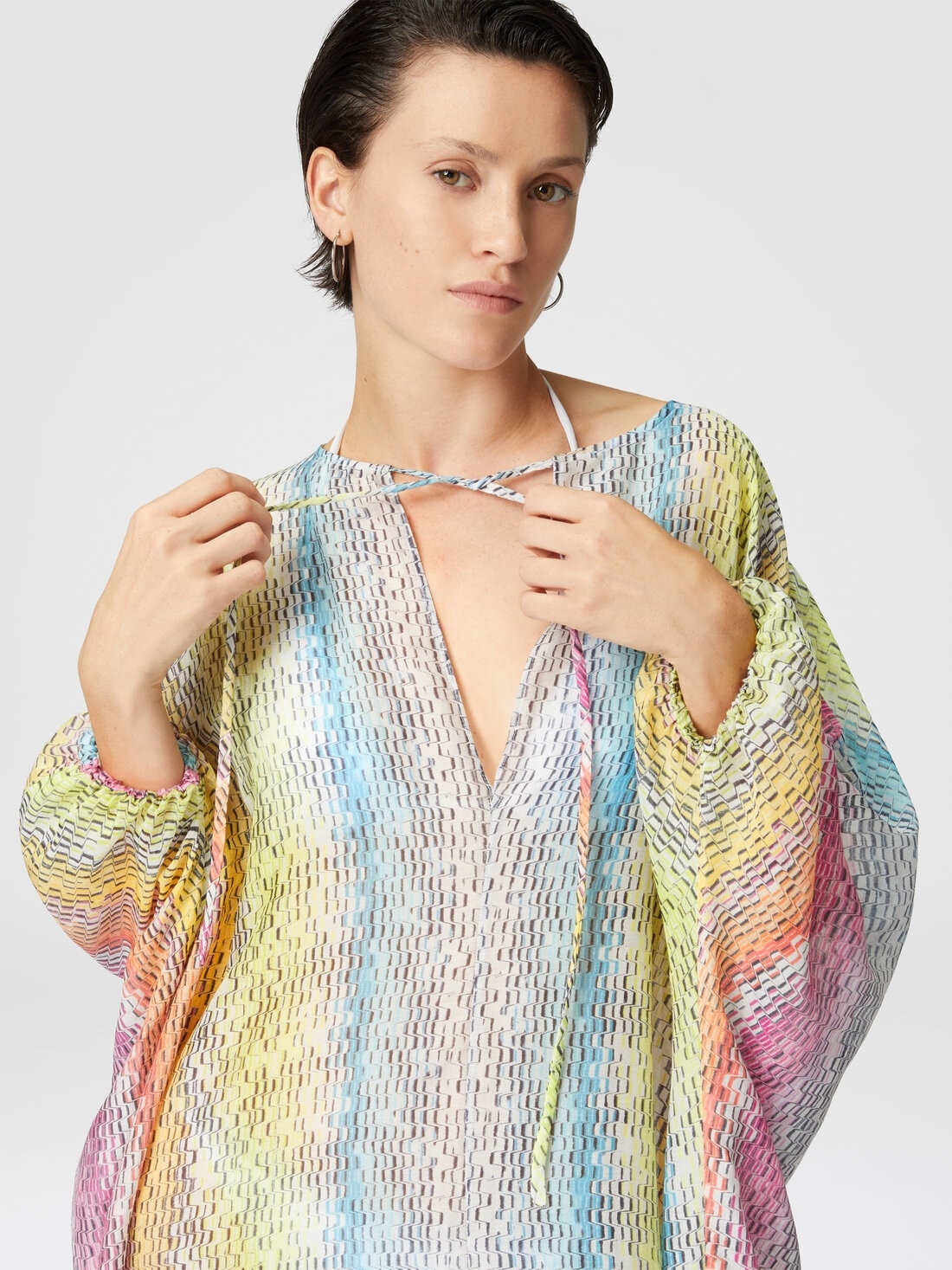 Long kaftan in printed cotton and silk blend - 4