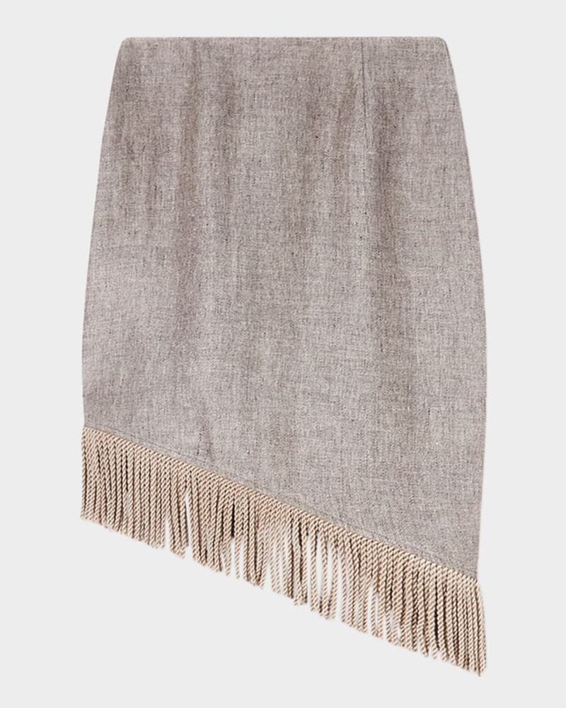Asymmetric Fringe-Trim Linen Skirt 3