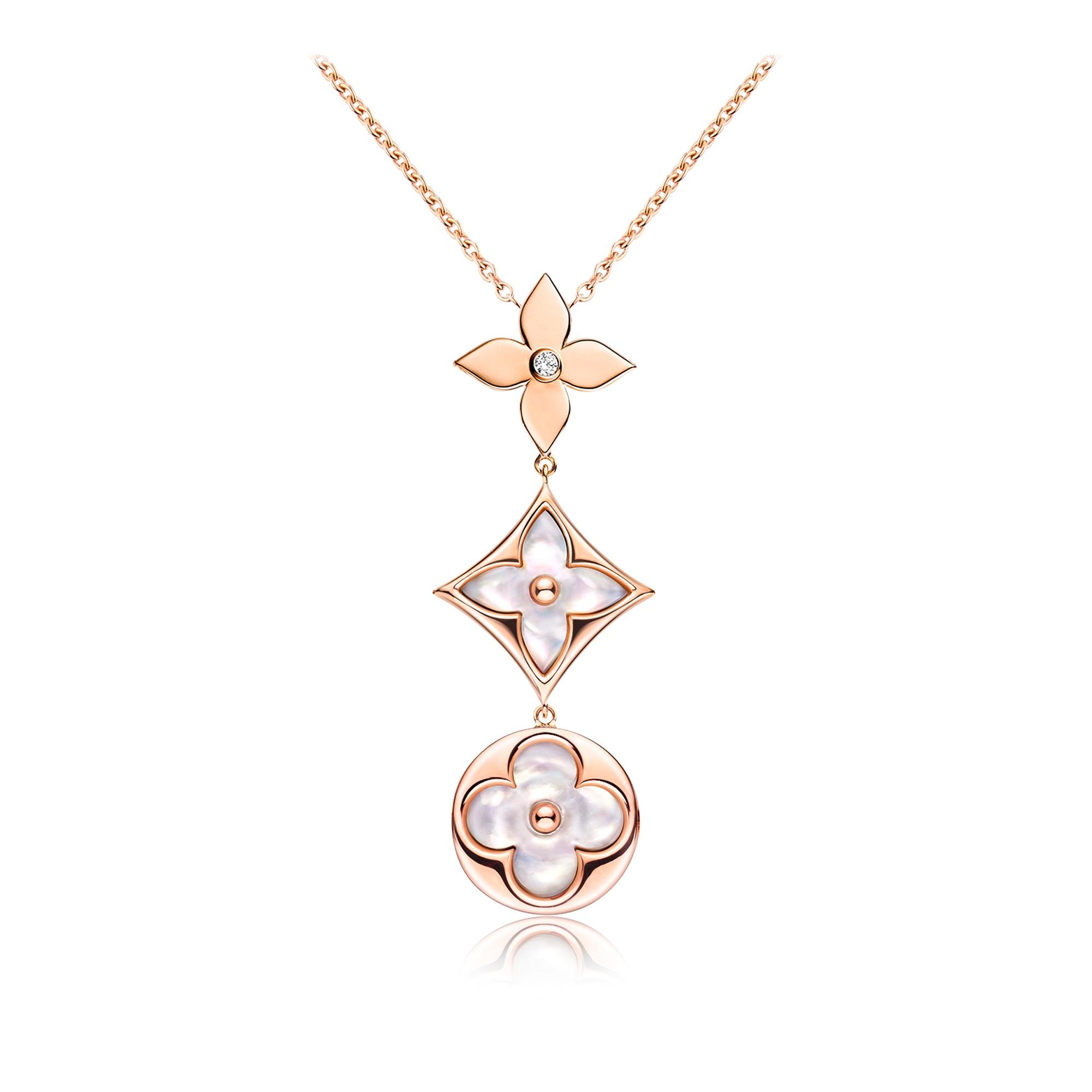 Color Blossom lariat necklace, pink gold, white mother-of-pearl and diamond - 1