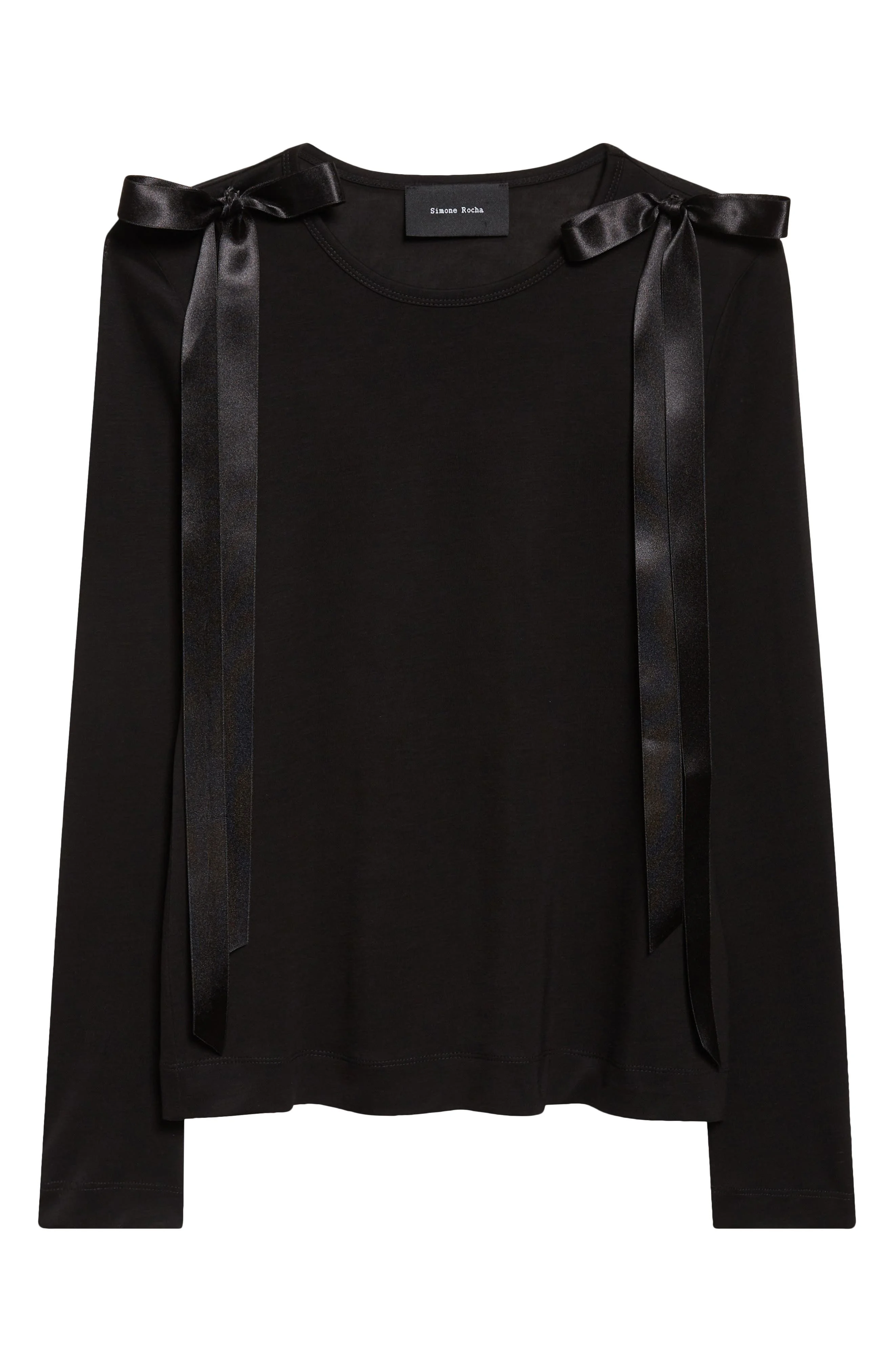 Simone Rocha Bow Ribbon Tail Long Sleeve T-Shirt in Black at Nordstrom - 1